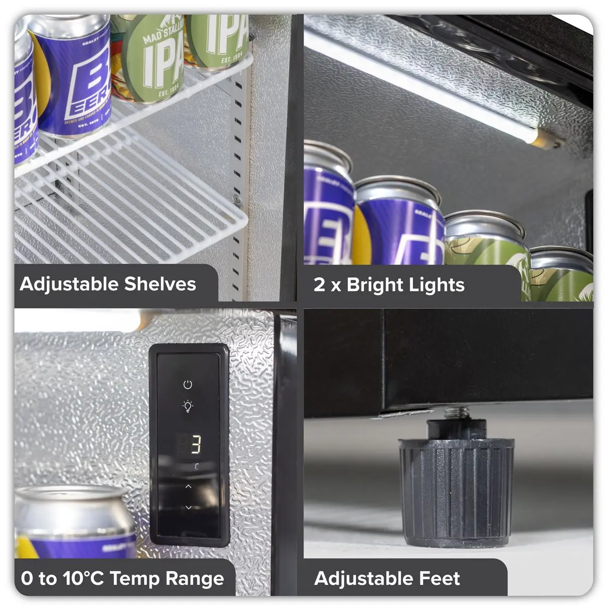 Baridi Back Bar Drinks Fridge/Cooler with Double Sliding Doors, 190L Capacity - Image 14