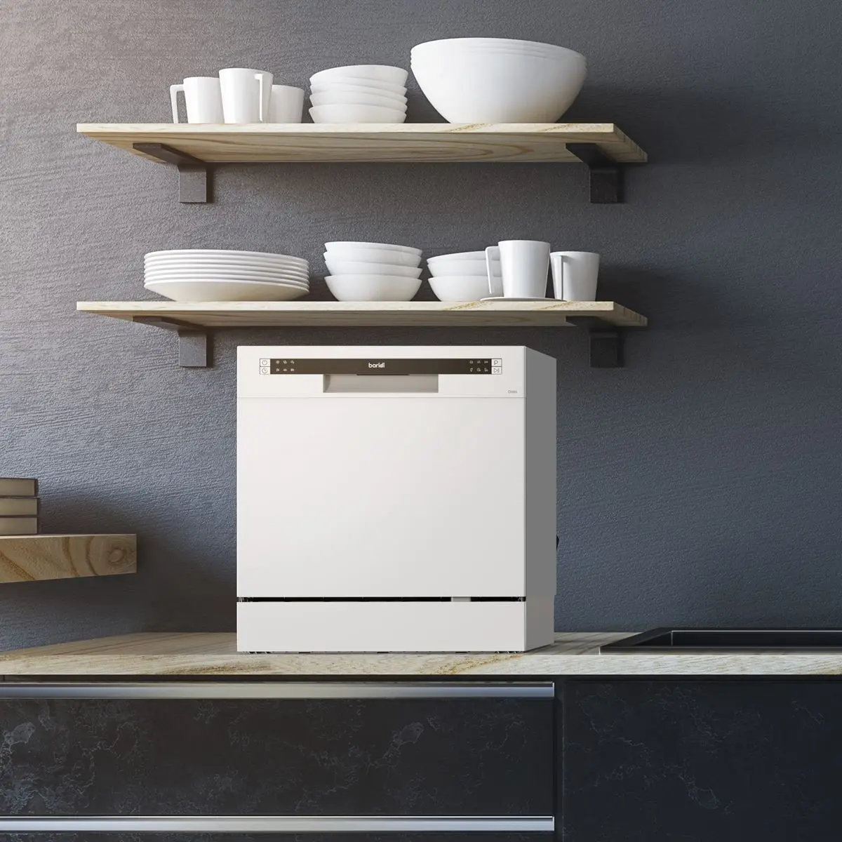Baridi Compact Tabletop Dishwasher 8 Place Settings, 6 Programmes, Low Noise, 8L Cycle, Start Delay - White - Image 12