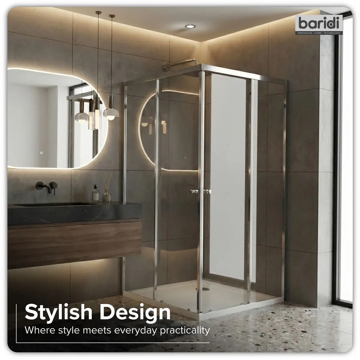 Baridi Corner Shower Entry Enclosure 1000 x 800 x 1850mm with 6mm Tempered Glass - Chrome - Image 2