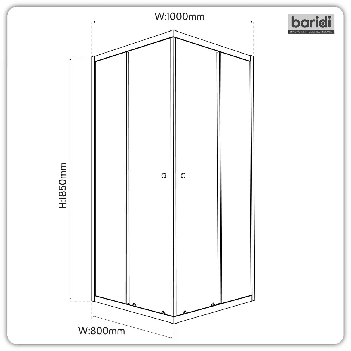 Baridi Corner Shower Entry Enclosure 1000 x 800 x 1850mm with 6mm Tempered Glass - Chrome - Image 7
