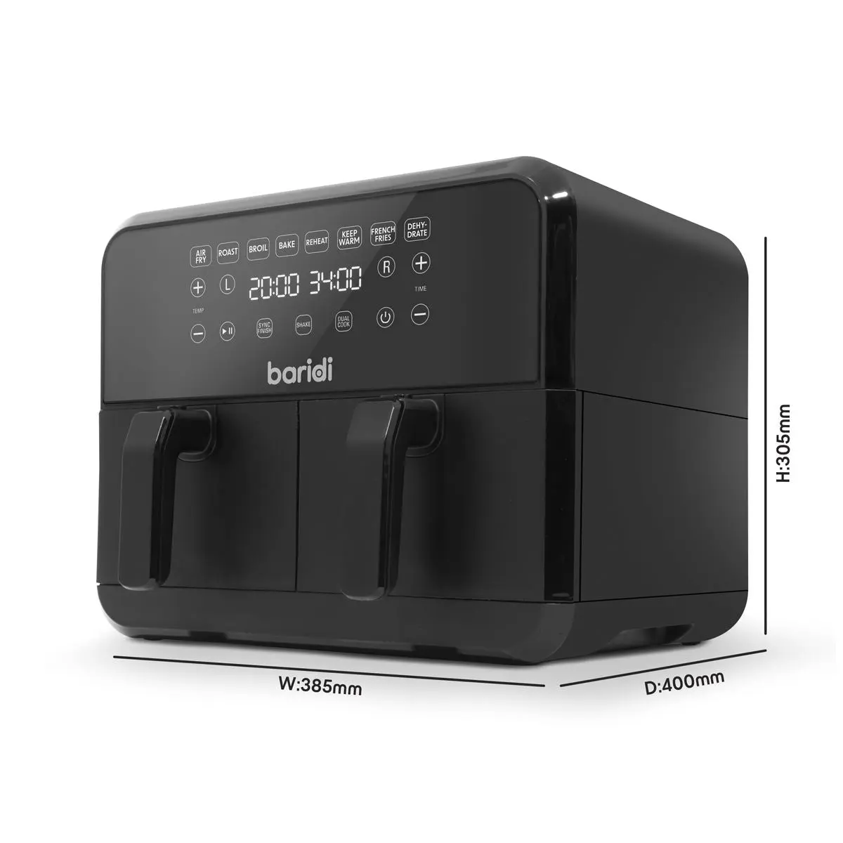 Baridi Dual Zone Air Fryer 8L with 8-in-1 Functions Touch Controls, Easy-Clean, Black - DH172 - Image 3