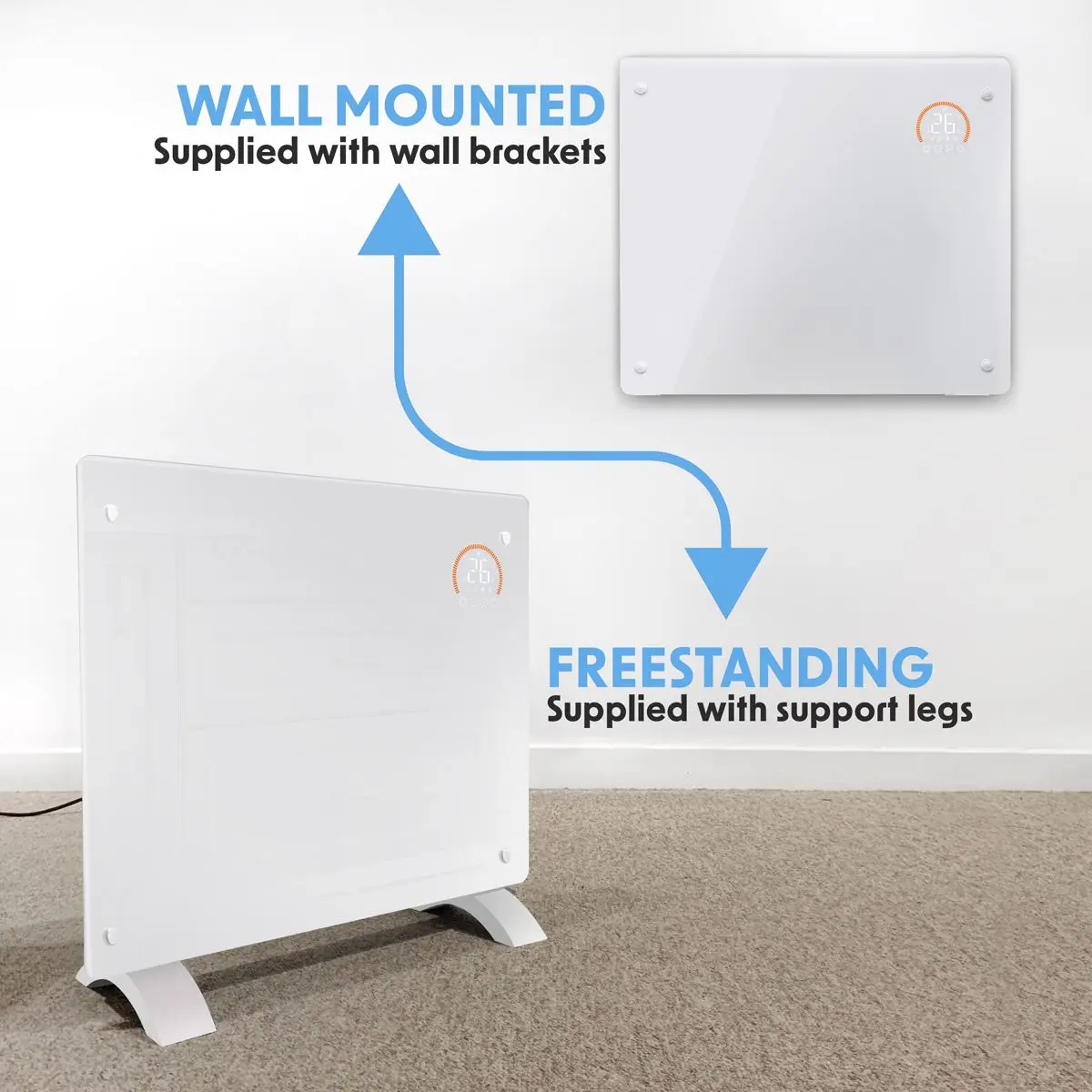 Baridi, Electric Glass Panel Heater, 1000W, Wi-Fi Enabled, White - DH136 - Image 2