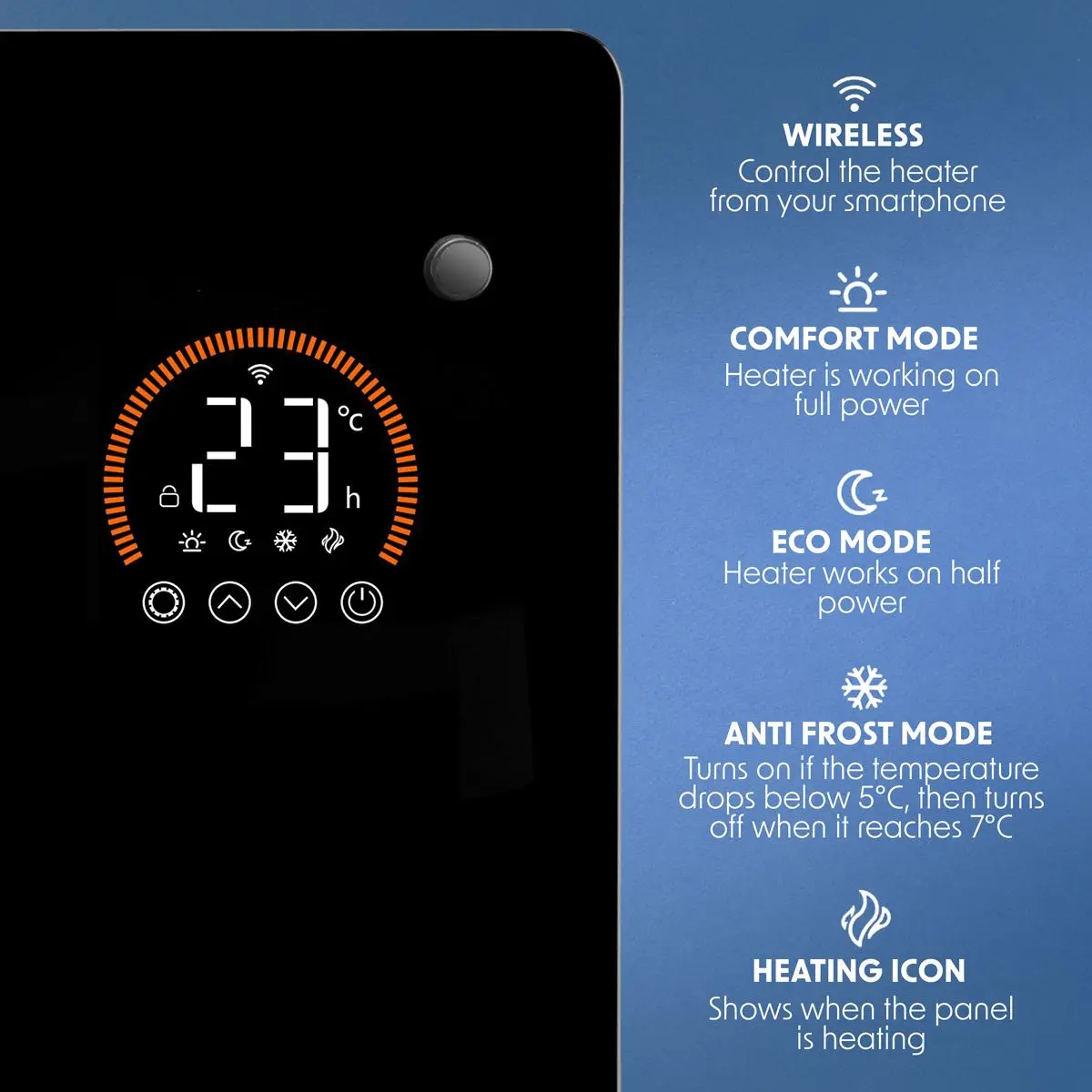 Baridi Electric Glass Panel Heater, 2000W, Thermostat Controlled Radiator with 24Hr 7 Day Timer, Wi-Fi Enabled, Remote Control, Black - Image 3