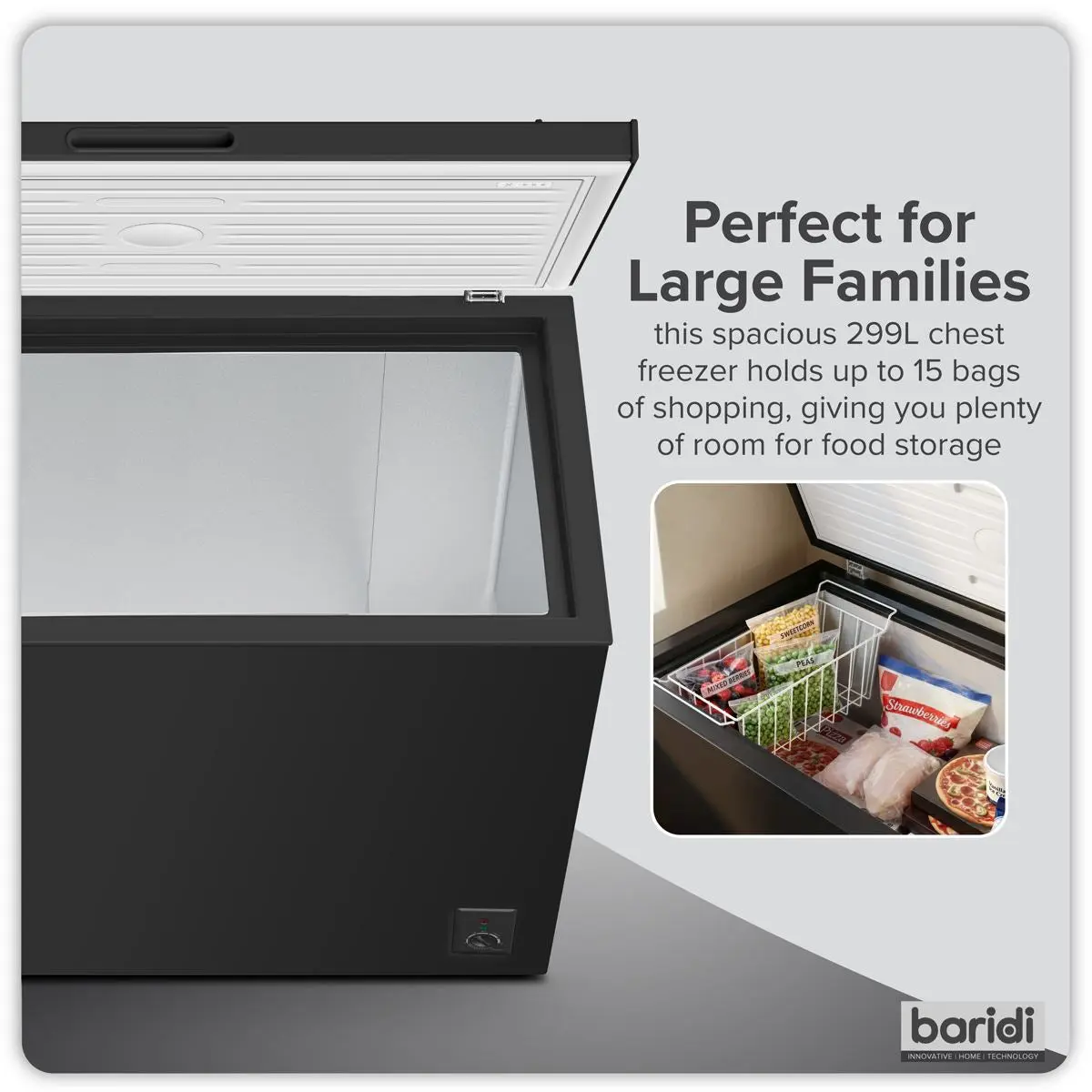 Baridi Freestanding Chest Freezer 299L Capacity - Black - Image 5