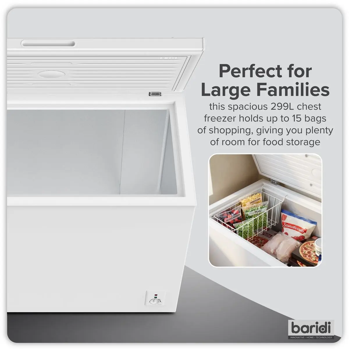 Baridi Freestanding Chest Freezer 299L Capacity - White - Image 7
