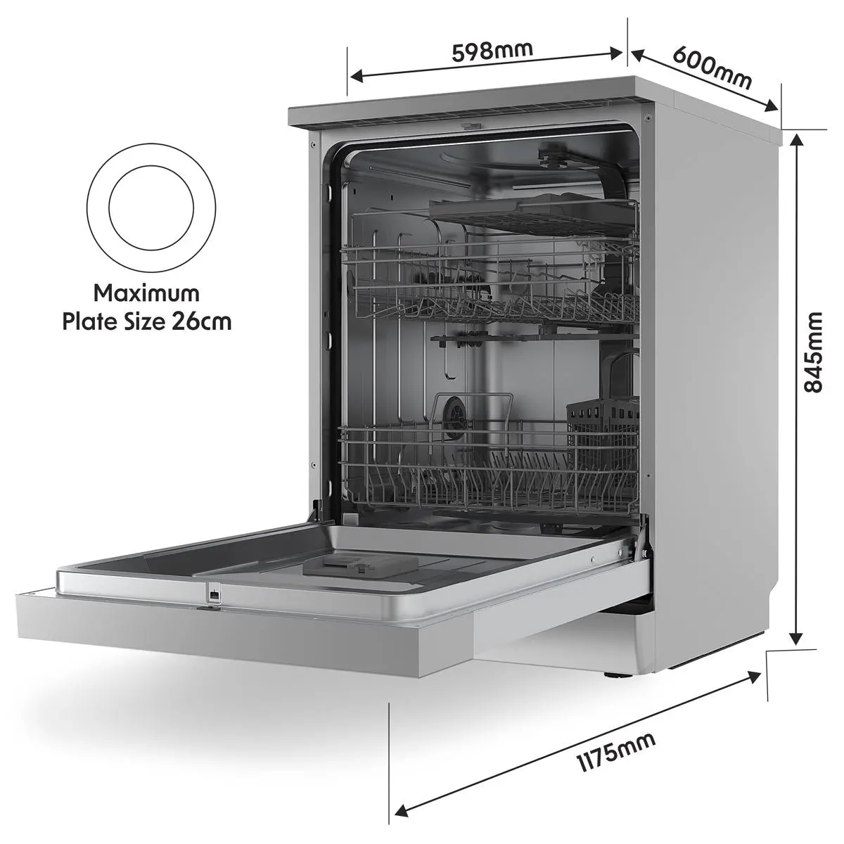 Baridi Freestanding Dishwasher, Full Size, Standard 60cm Wide with 14 Place Settings, 8 Programs & 5 Functions, LED Display, Silver - Image 10