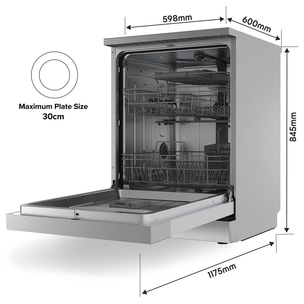 Baridi Freestanding Dishwasher, Full Size, Standard 60cm Wide with 14 Place Settings, 8 Programs & 5 Functions, LED Display, Silver - Image 11