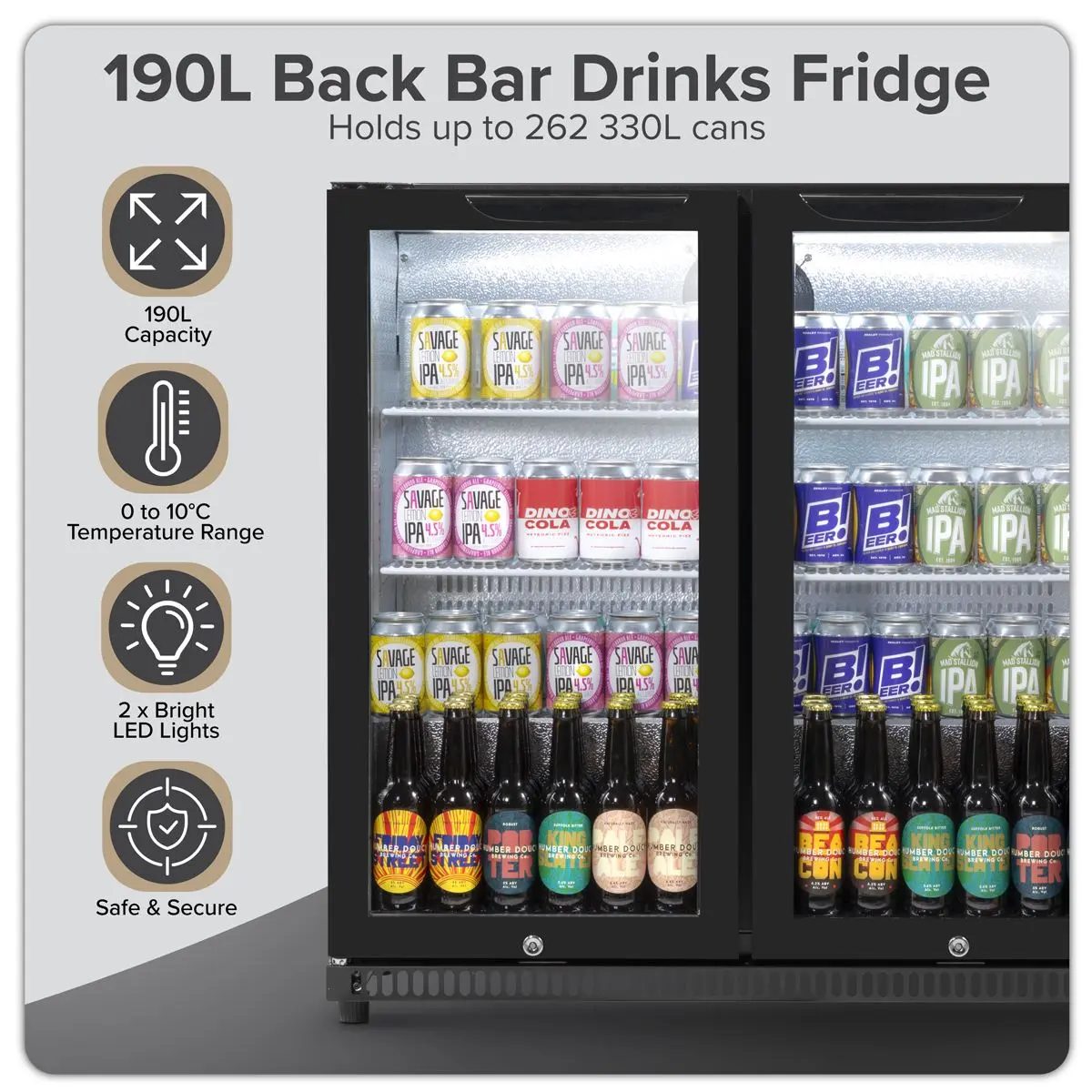 Baridi Hinged Double Door, Back Bar Drinks Fridge/Cooler, 190L Capacity - Image 20