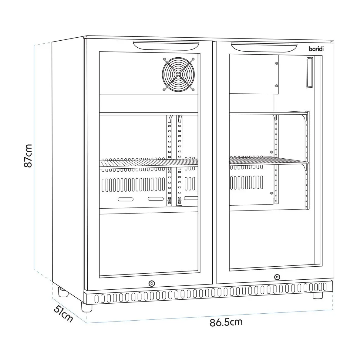 Baridi Hinged Double Door, Back Bar Drinks Fridge/Cooler, 190L Capacity - Image 21