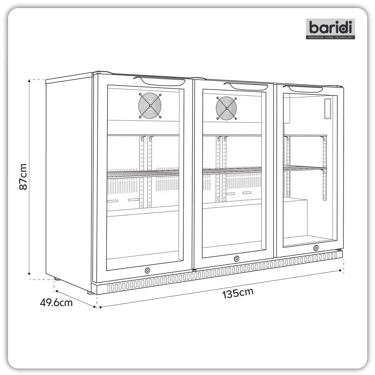 Baridi Hinged Triple Door, Back Bar Drinks Fridge/Cooler, 307L Capacity - Image 15
