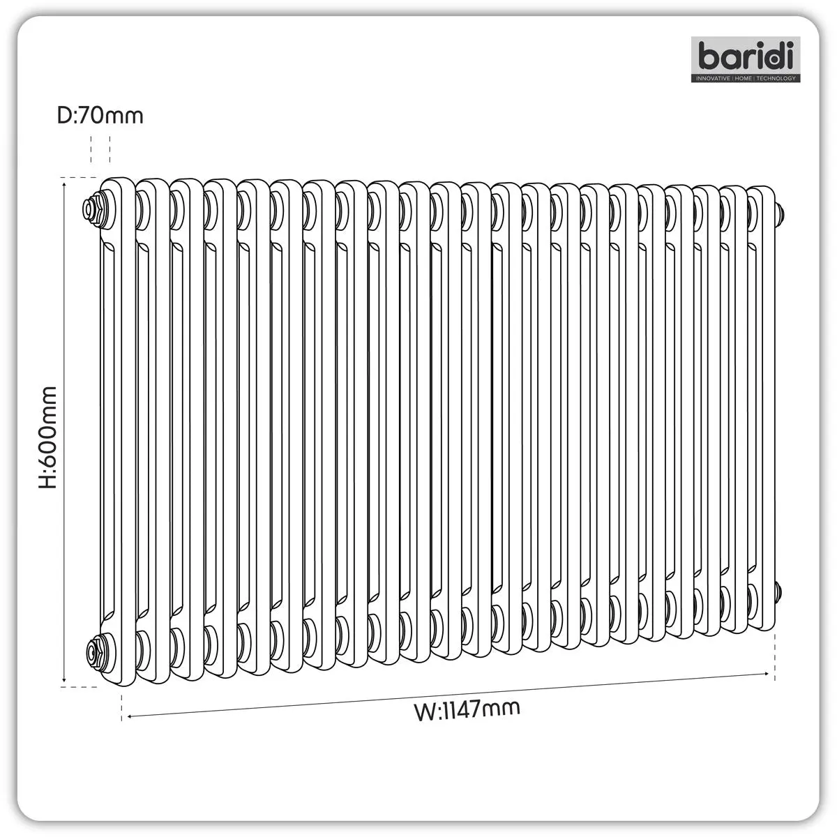 Baridi Horizontal Traditional 2 Column Radiator 600 x 1147mm – White - Image 5