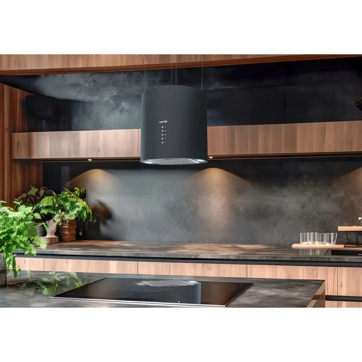 Baridi Island Cooker Hood, Pendant Style, Ø35cm, 3-Speed, Black - Image 2