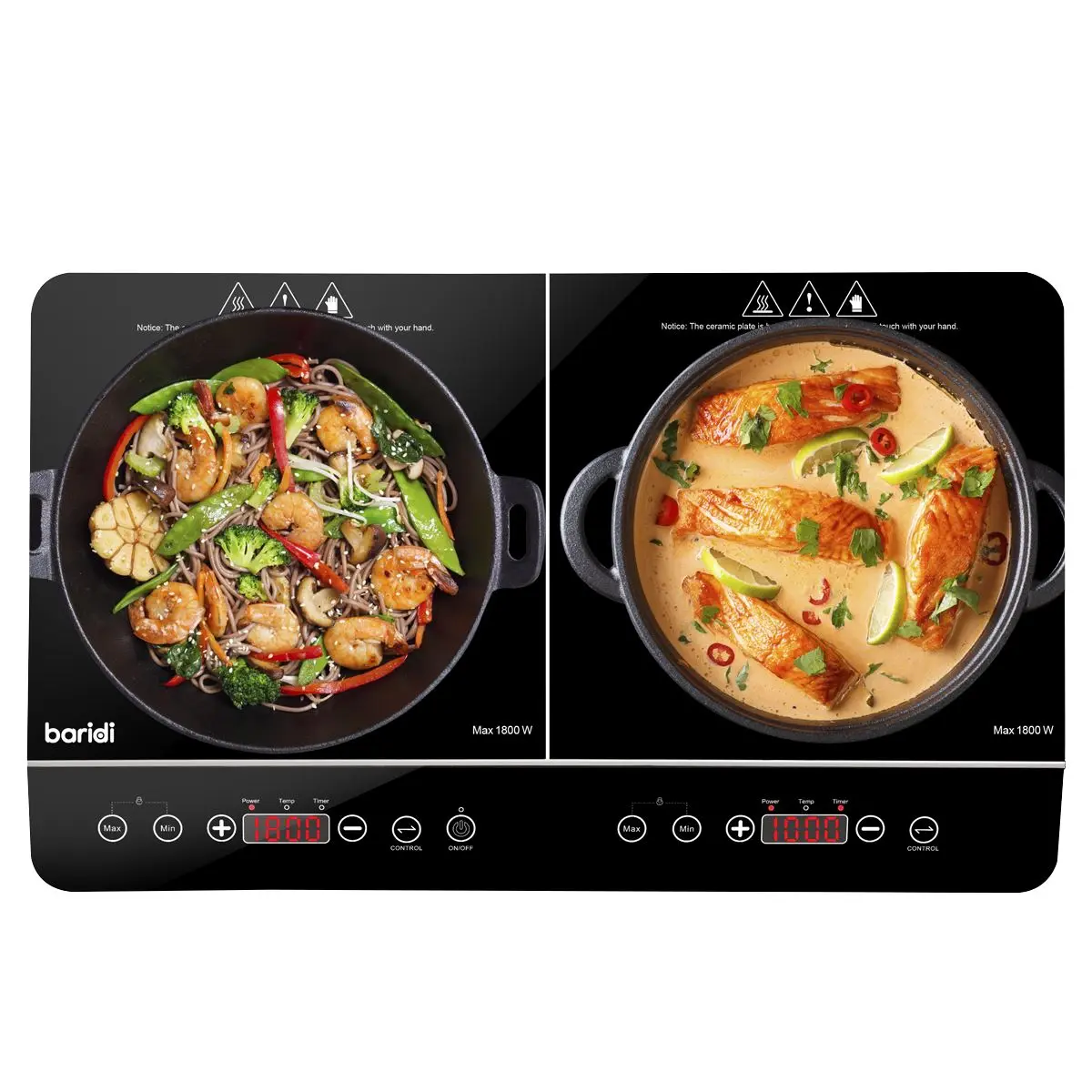 Baridi Portable Induction Hob: Two Zone Cooktop with 13A Plug, 2800W, 10 Power Settings, Touch Controls, 3-Hour Timer Function, Child Safety Lock, Black - Image 3