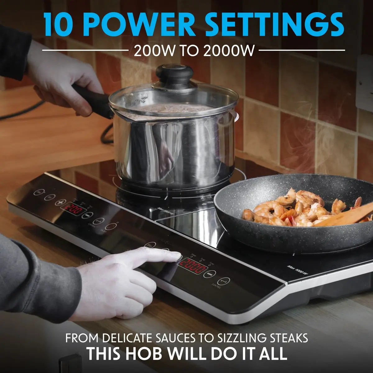 Baridi Portable Induction Hob: Two Zone Cooktop with 13A Plug, 2800W, 10 Power Settings, Touch Controls, 3-Hour Timer Function, Child Safety Lock, Black - Image 7