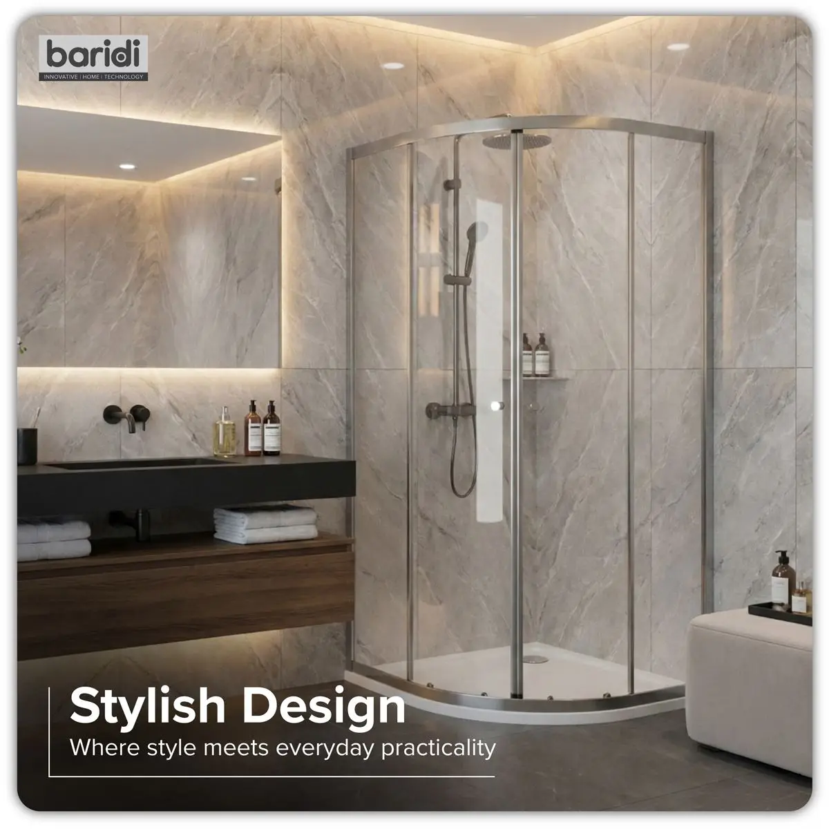 Baridi Quadrant Shower Entry Enclosure 800 x 800 x 1850mm with 6mm Tempered Glass - Chrome - Image 3