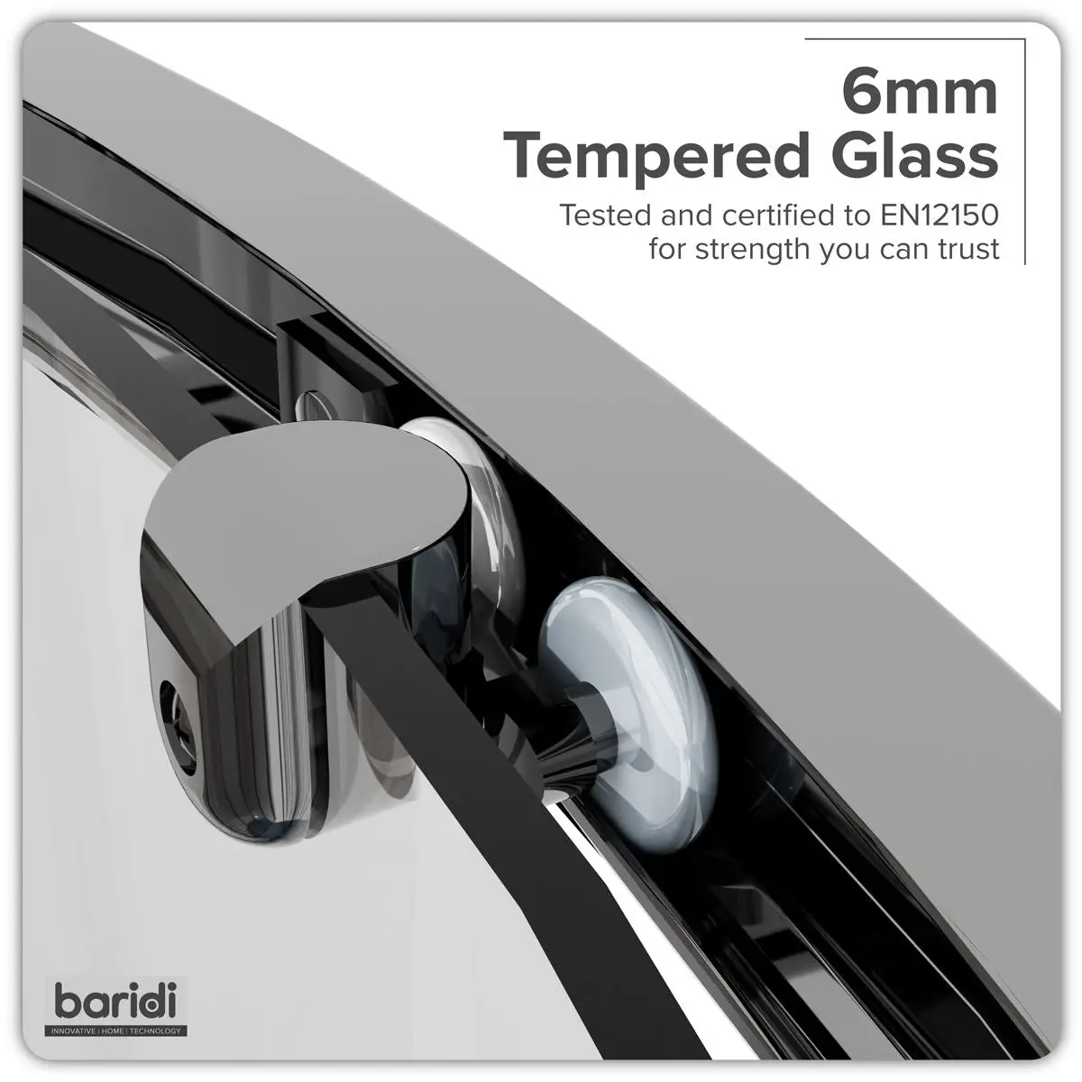 Baridi Quadrant Shower Entry Enclosure 800 x 800 x 1850mm with 6mm Tempered Glass - Chrome - Image 7