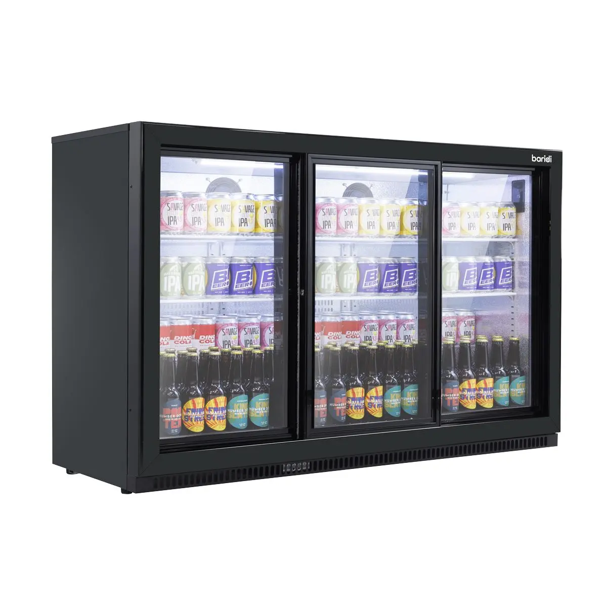 Baridi Sliding Triple Door, Back Bar Drinks Fridge/Cooler, 307L Capacity