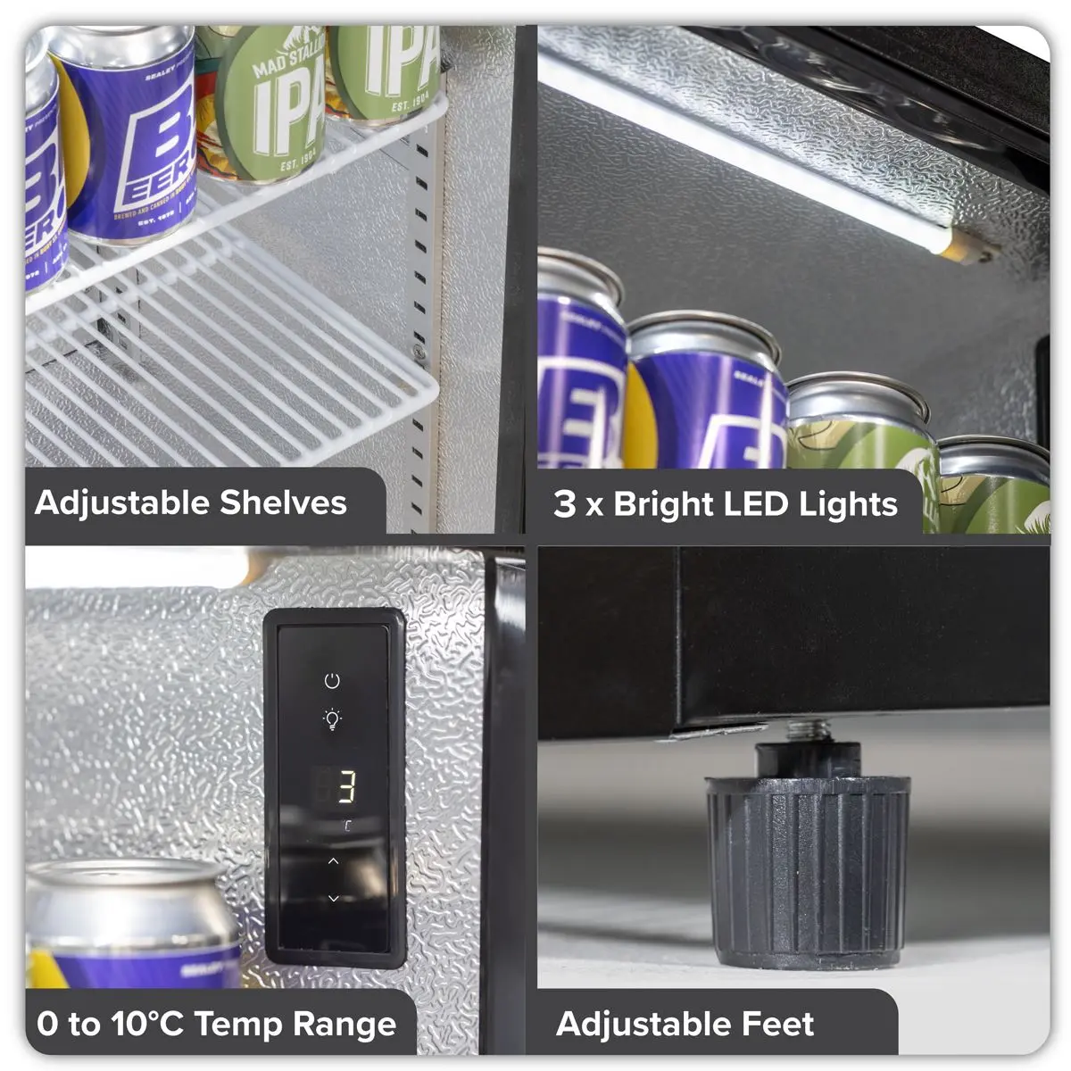 Baridi Sliding Triple Door, Back Bar Drinks Fridge/Cooler, 307L Capacity - Image 10