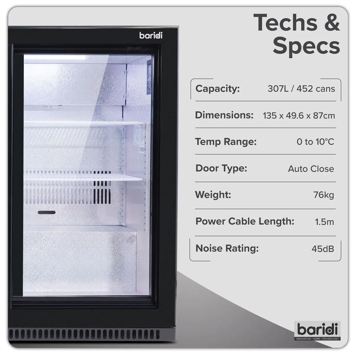 Baridi Sliding Triple Door, Back Bar Drinks Fridge/Cooler, 307L Capacity - Image 11