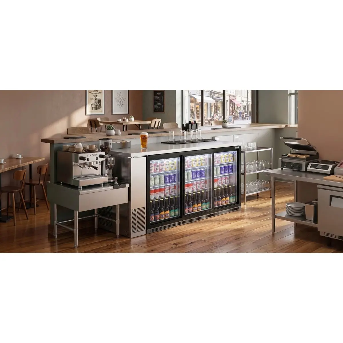 Baridi Sliding Triple Door, Back Bar Drinks Fridge/Cooler, 307L Capacity - Image 15