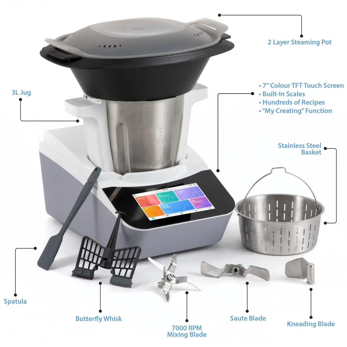 Baridi Smart Kitchen Robot Thermo-Cooker, 18 Preset Functions, 7” TFT Touchscreen - Image 7