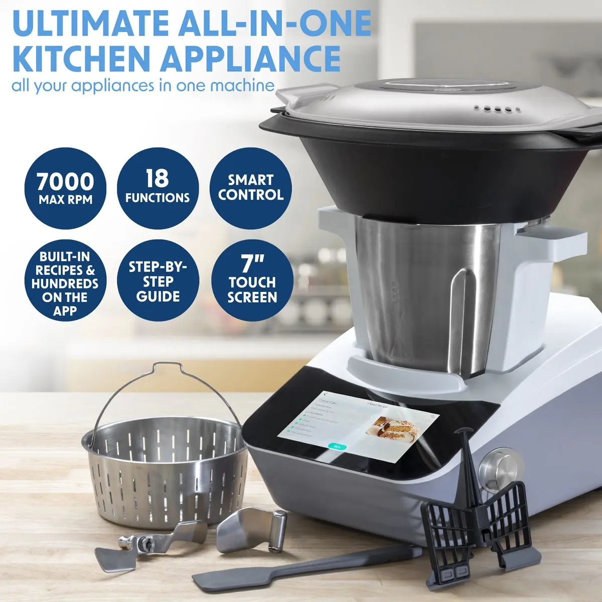 Baridi Smart Kitchen Robot Thermo-Cooker, 18 Preset Functions, 7” TFT Touchscreen - Image 8