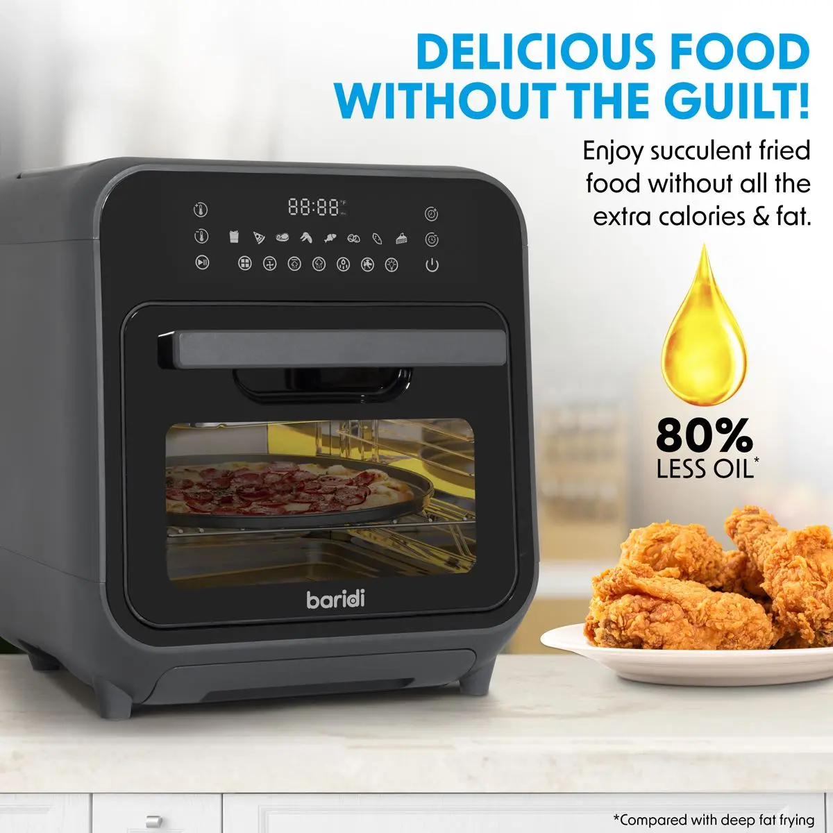 Baridi Steam Air Fryer Oven, Self-Cleaning, 8 Preset Programs, 1635W, 15L, Black - Image 6