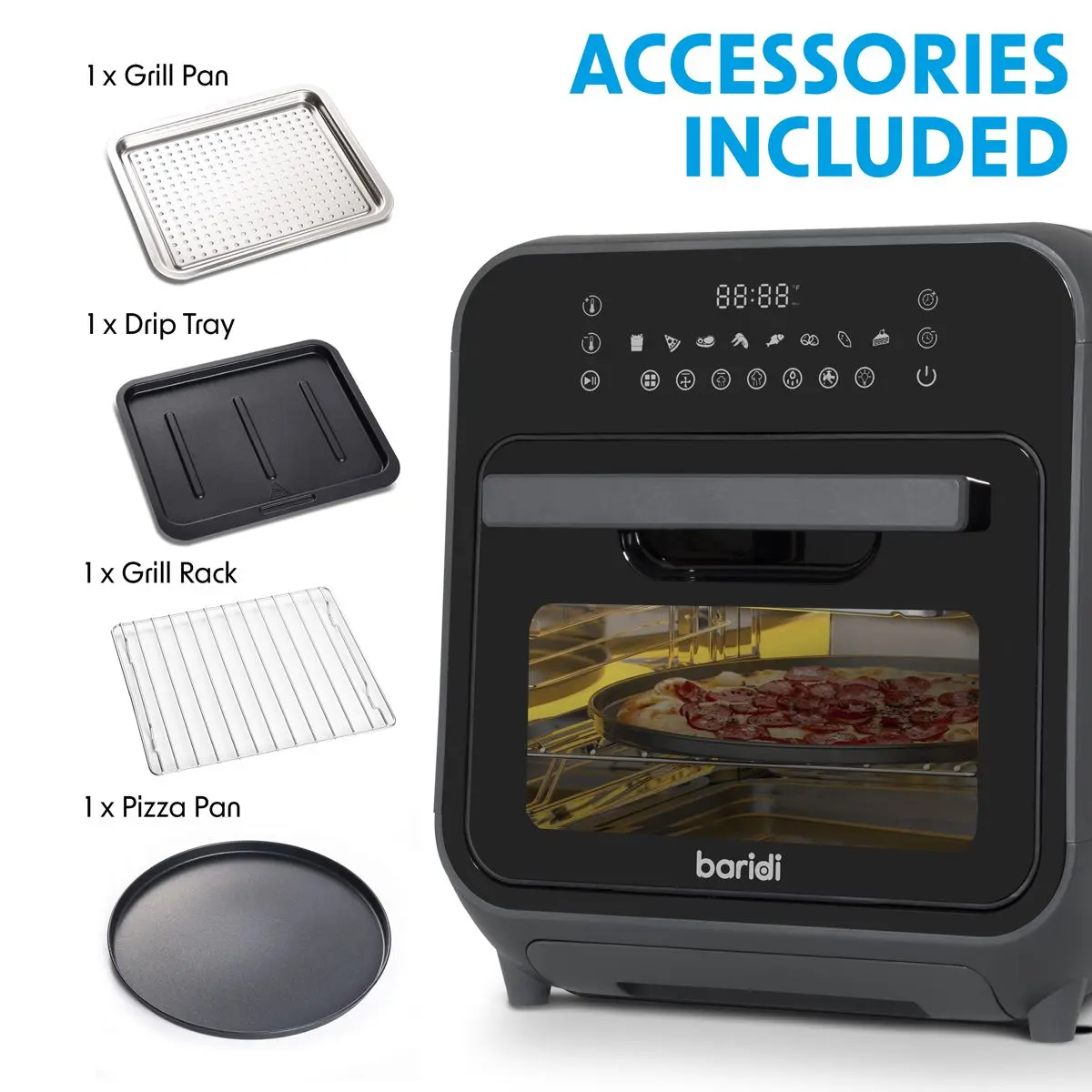 Baridi Steam Air Fryer Oven, Self-Cleaning, 8 Preset Programs, 1635W, 15L, Black - Image 8