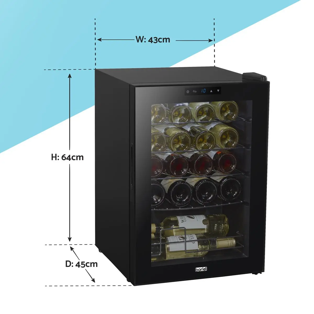 Baridi Wine Cooler/Fridge, Digital Touchscreen Controls, LED Light, 20 Bottle - Black - Image 2