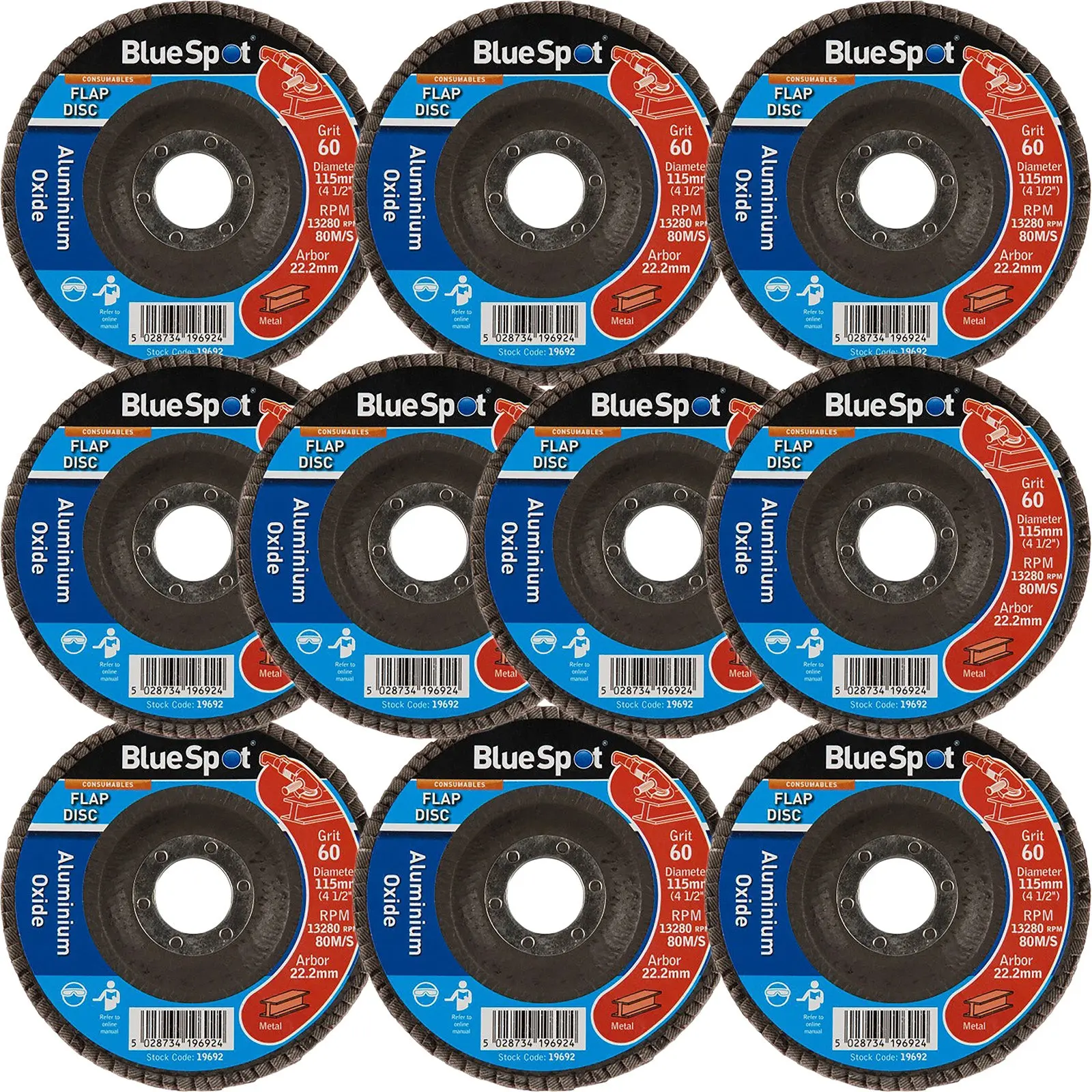 BlueSpot 115mm Aluminium Oxide Flap Sanding Discs 40-120 Grit - Image 4