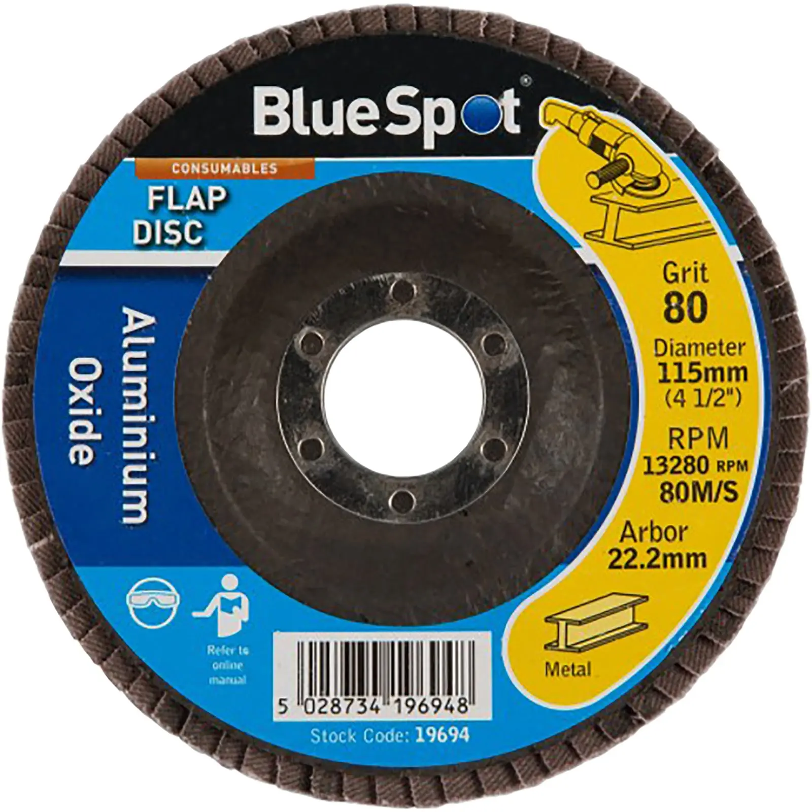BlueSpot 115mm Aluminium Oxide Flap Sanding Discs 40-120 Grit - Image 5