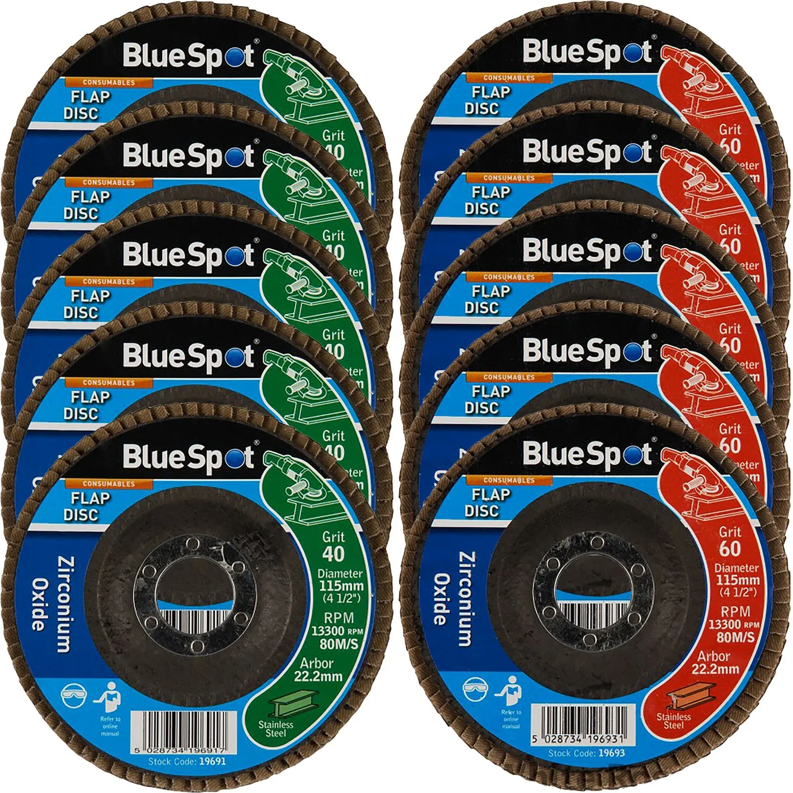BlueSpot 115mm Zirconium Oxide Flap Sanding Discs 40-120 Grit - Image 10