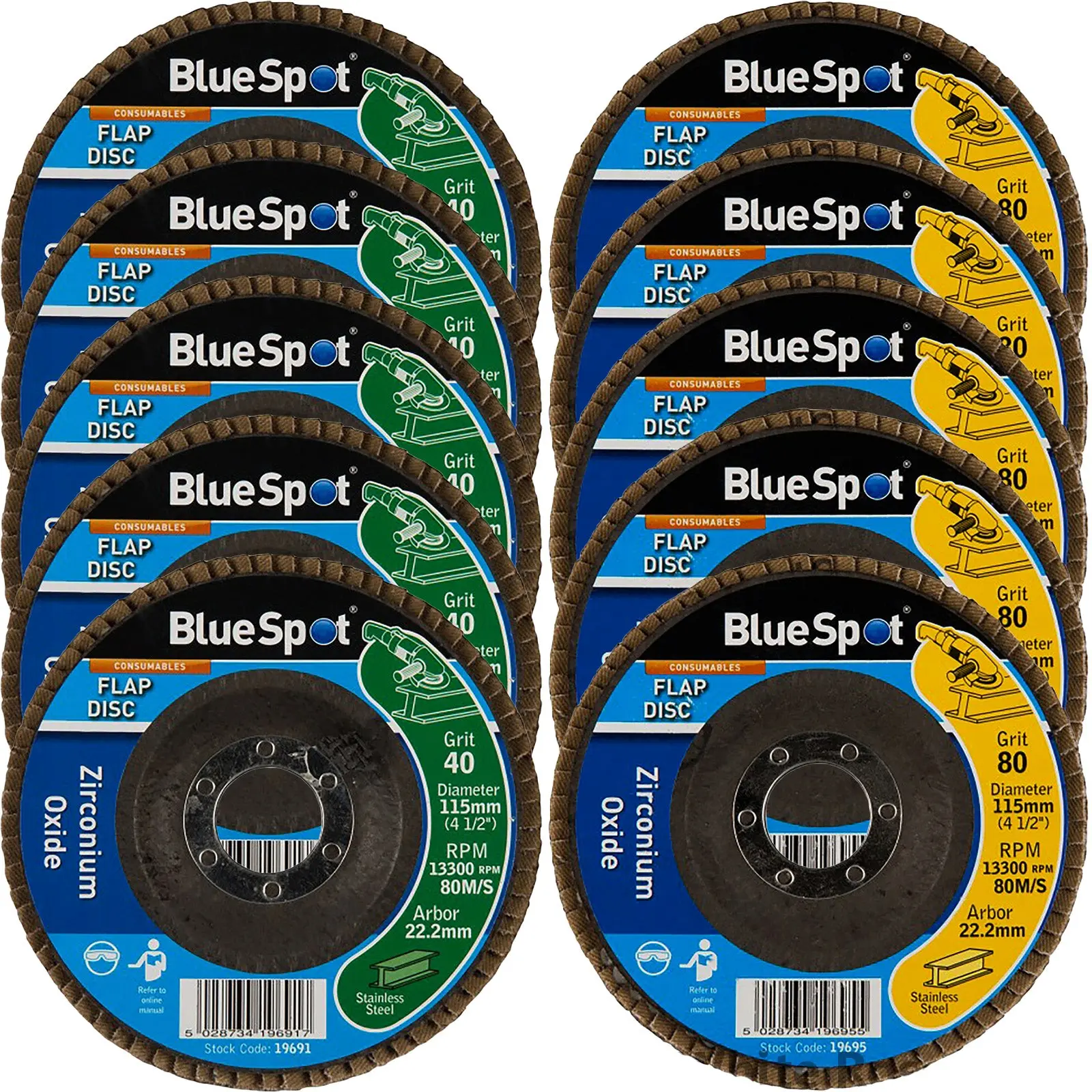 BlueSpot 115mm Zirconium Oxide Flap Sanding Discs 40-120 Grit - Image 11