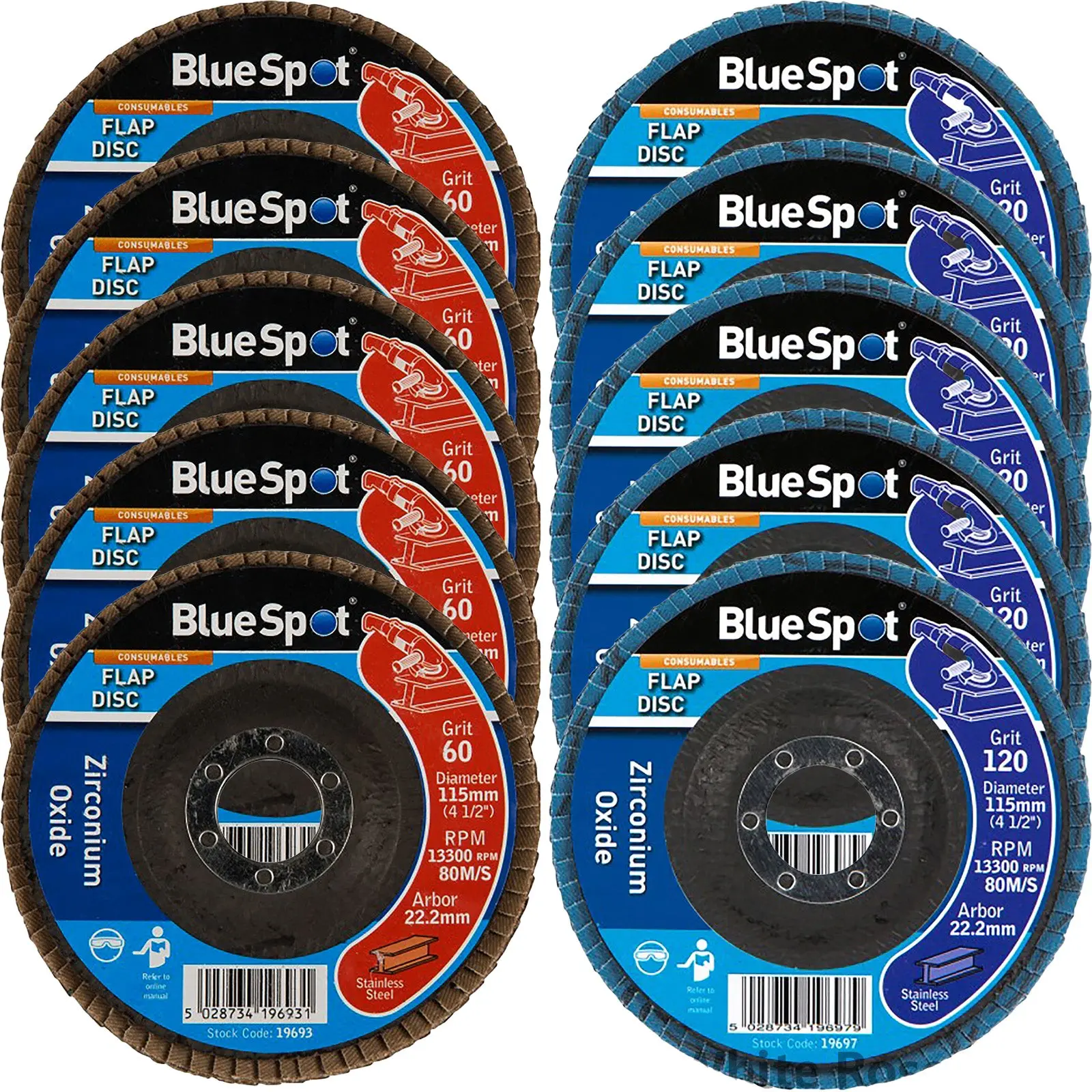 BlueSpot 115mm Zirconium Oxide Flap Sanding Discs 40-120 Grit - Image 14