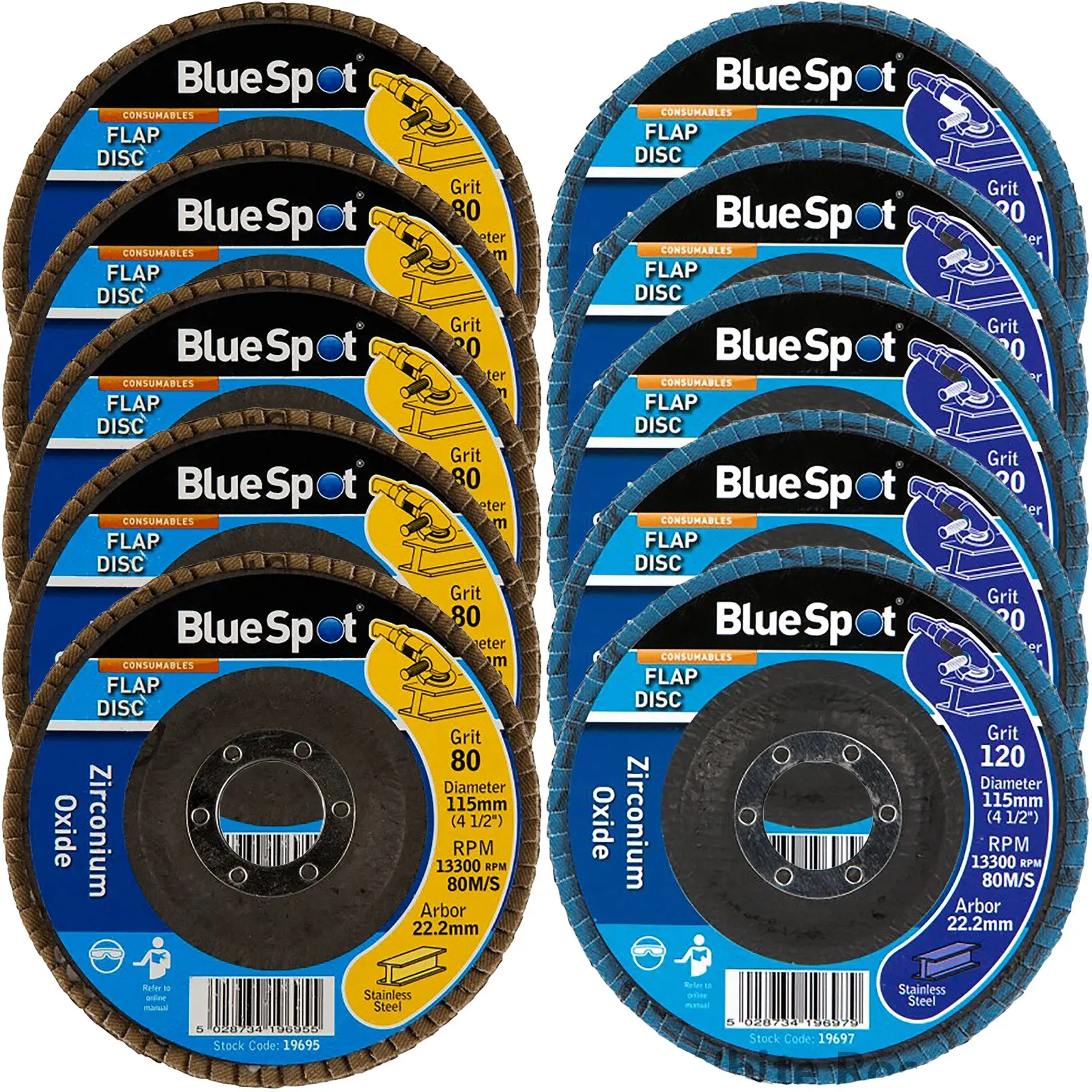 BlueSpot 115mm Zirconium Oxide Flap Sanding Discs 40-120 Grit - Image 15