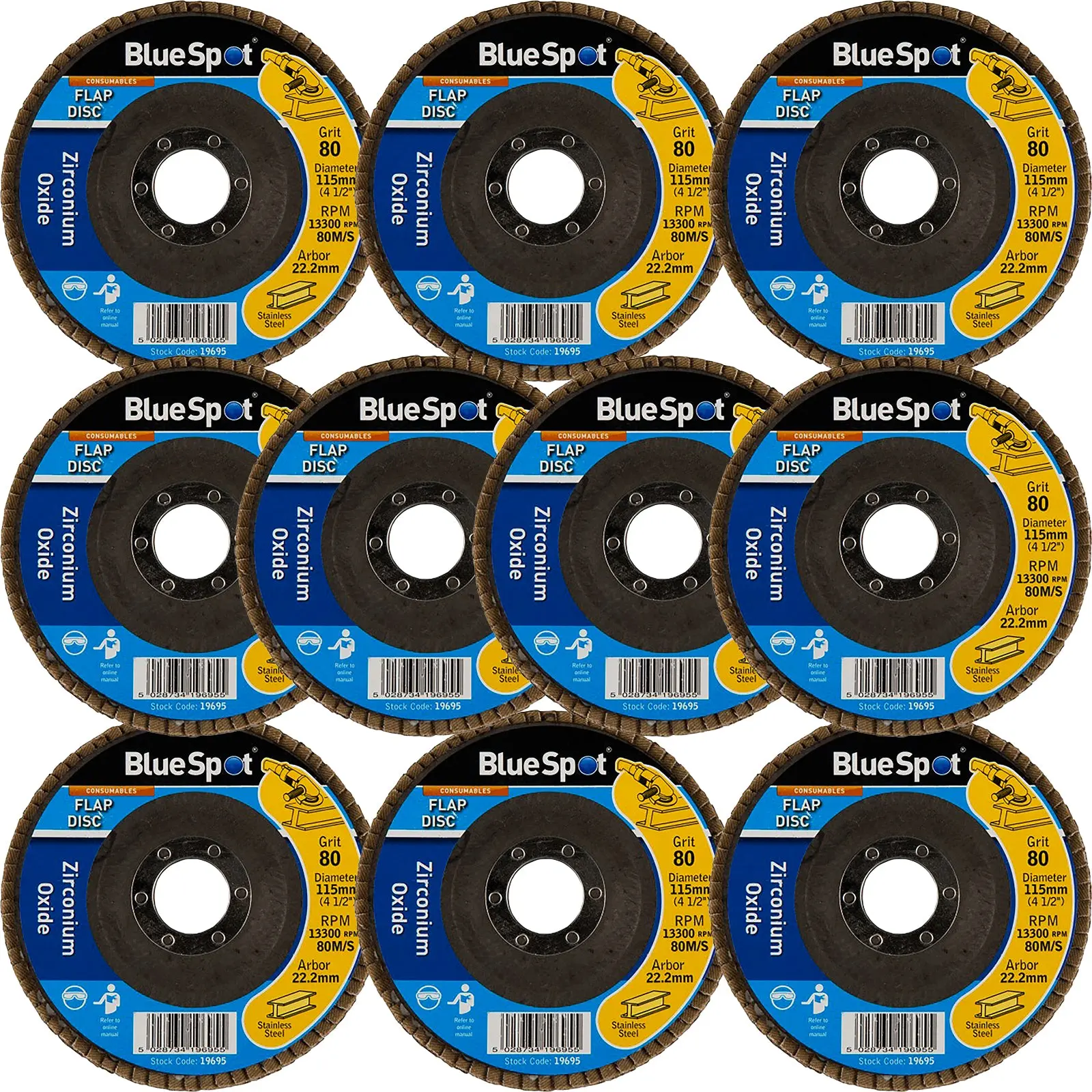 BlueSpot 115mm Zirconium Oxide Flap Sanding Discs 40-120 Grit - Image 7