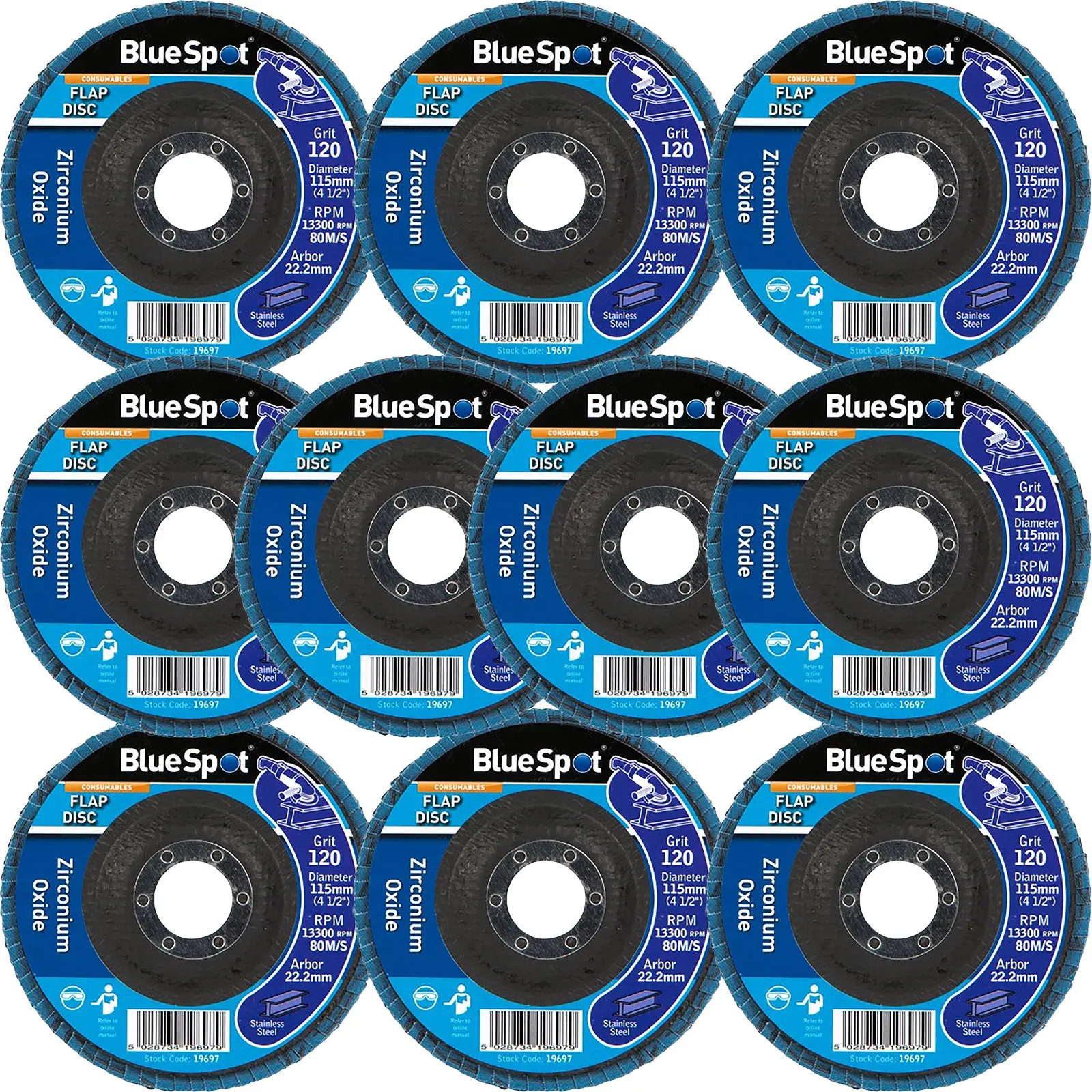 BlueSpot 115mm Zirconium Oxide Flap Sanding Discs 40-120 Grit - Image 9