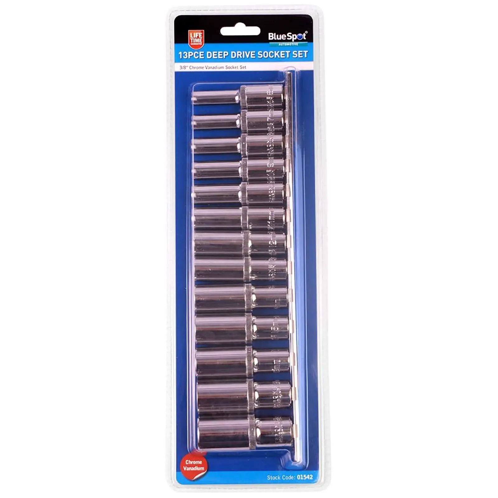 BlueSpot 3/8" Deep Socket Metric Long Reach Shaft 6-19mm Rail 13pc - Image 2
