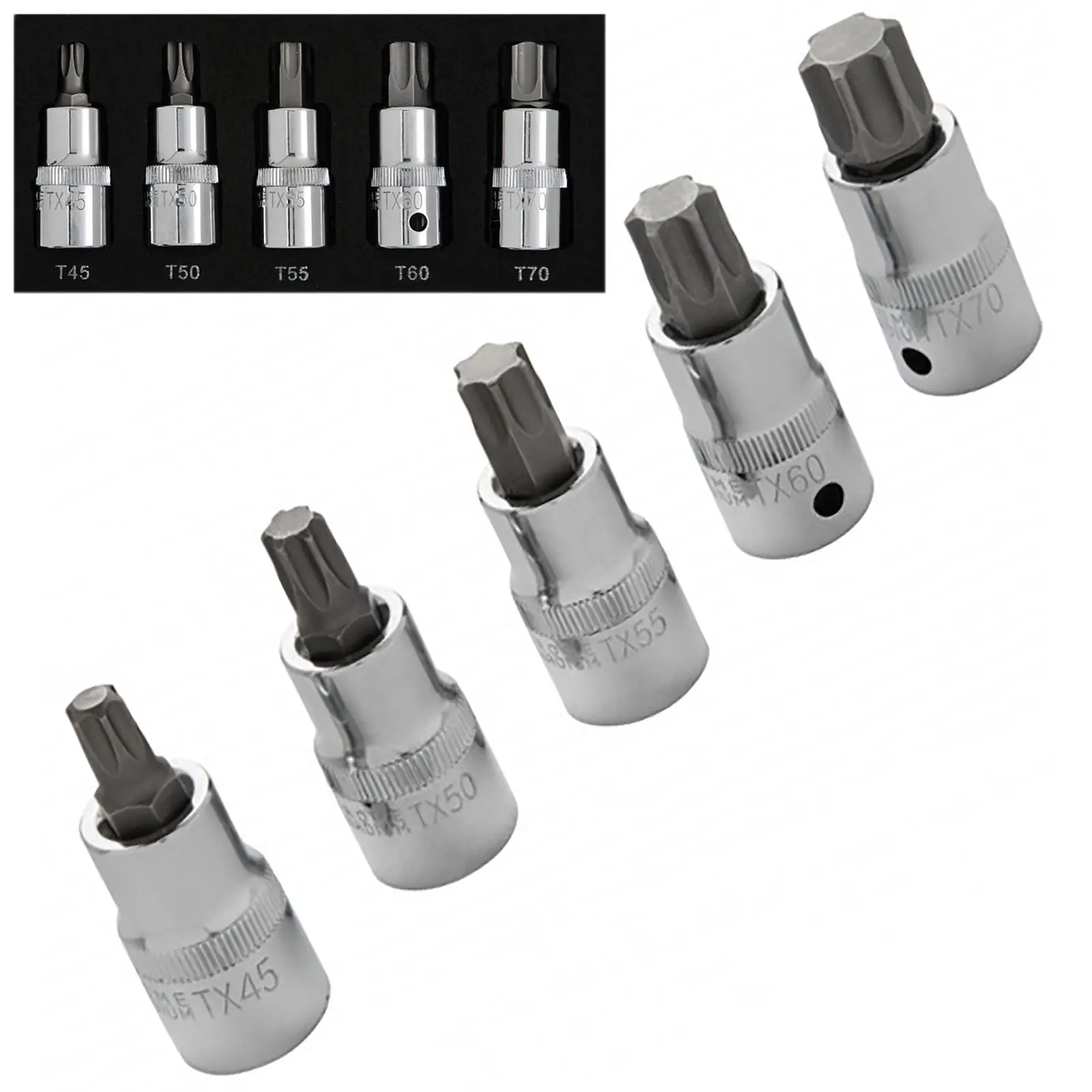 BlueSpot Torx Socket Bit Set in EVA Foam 5 Piece 1/2" Drive T45-T70