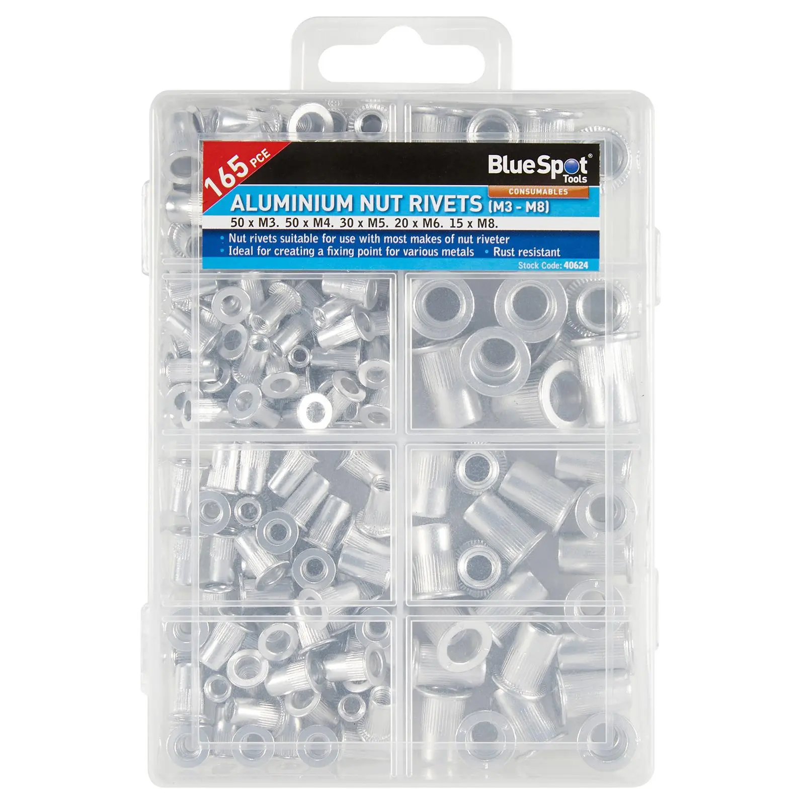 BlueSpot Aluminium Nut Rivets (M3 - M8) 165 Piece - Image 2