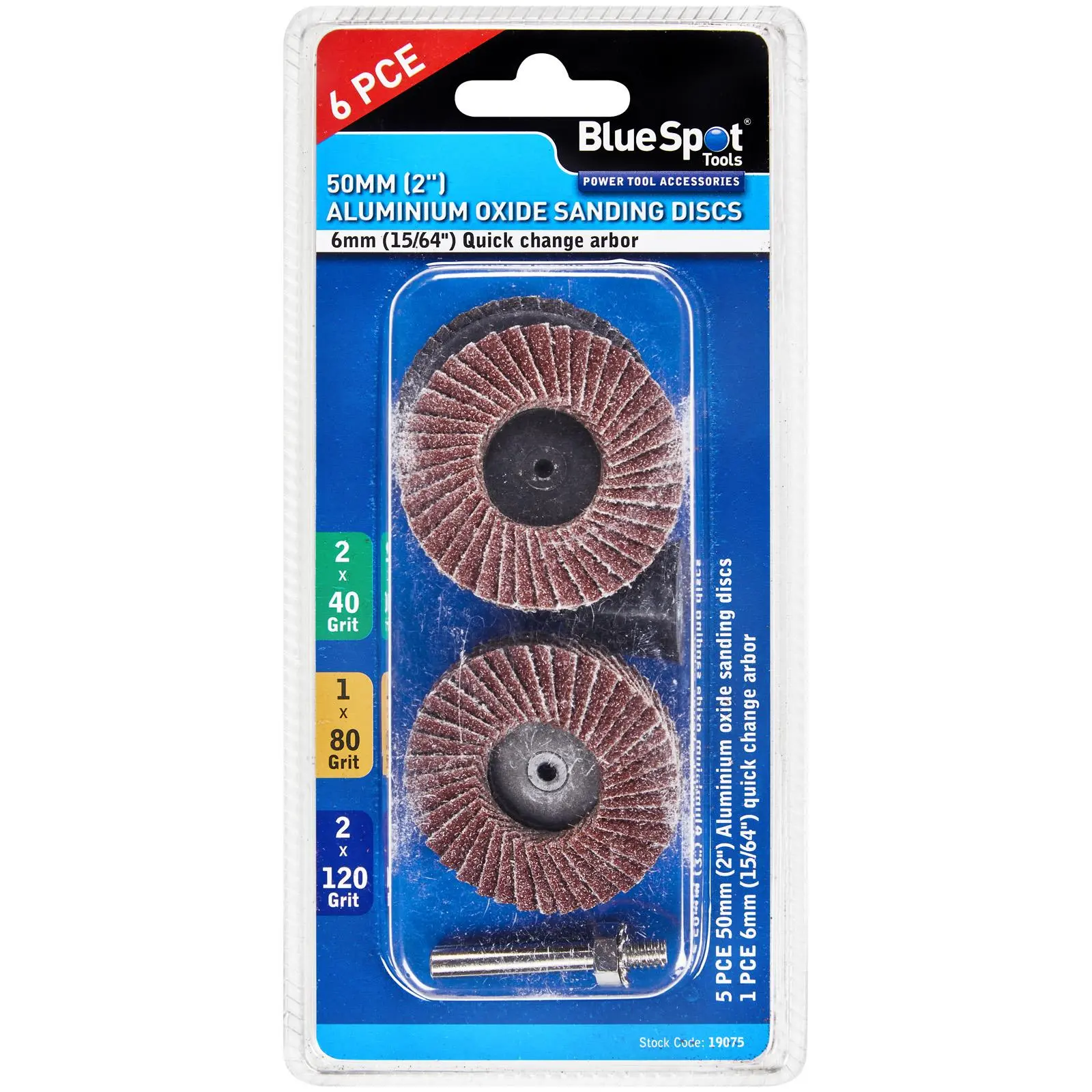 BlueSpot Aluminium Oxide Sanding Discs 50mm for Rotary Tool 6 Piece