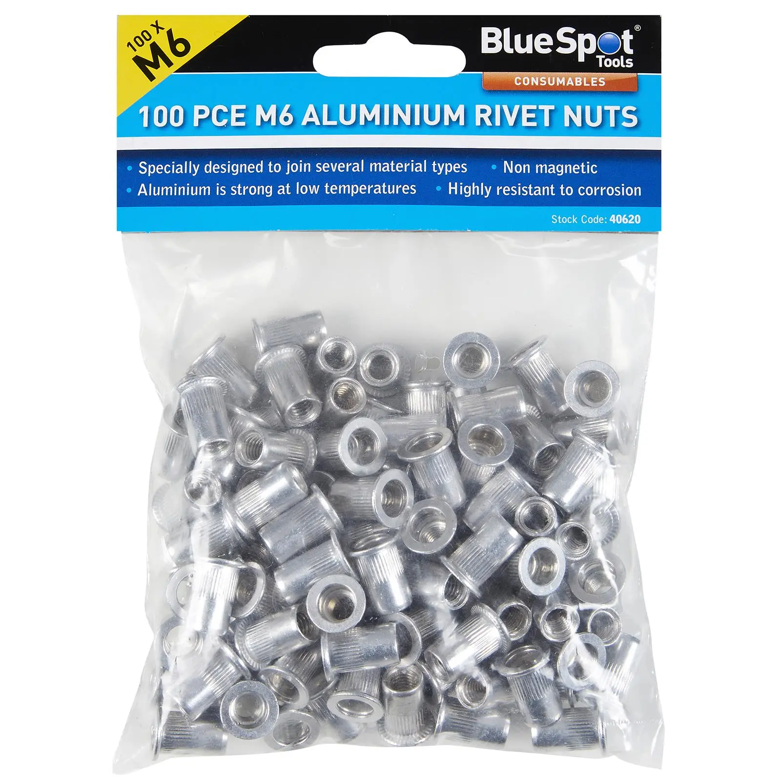 BlueSpot Aluminium Rivet Nuts M6 100 Piece Rivnuts - Image 3