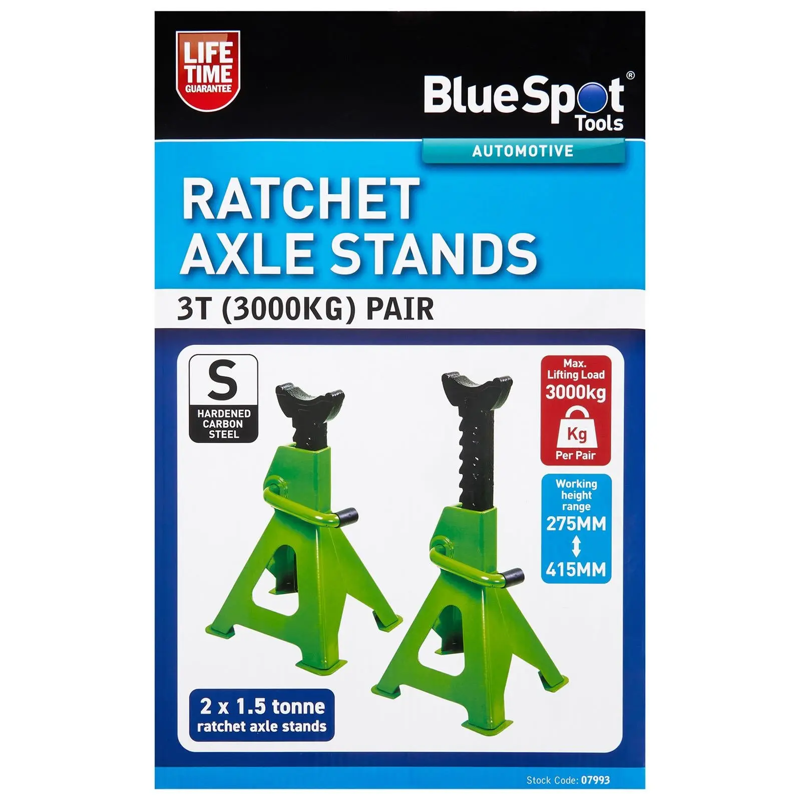 BlueSpot Axle Stands Ratchet Jack Stand 3 Tonne 3000kg 275-415mm Lifting Height - Image 2