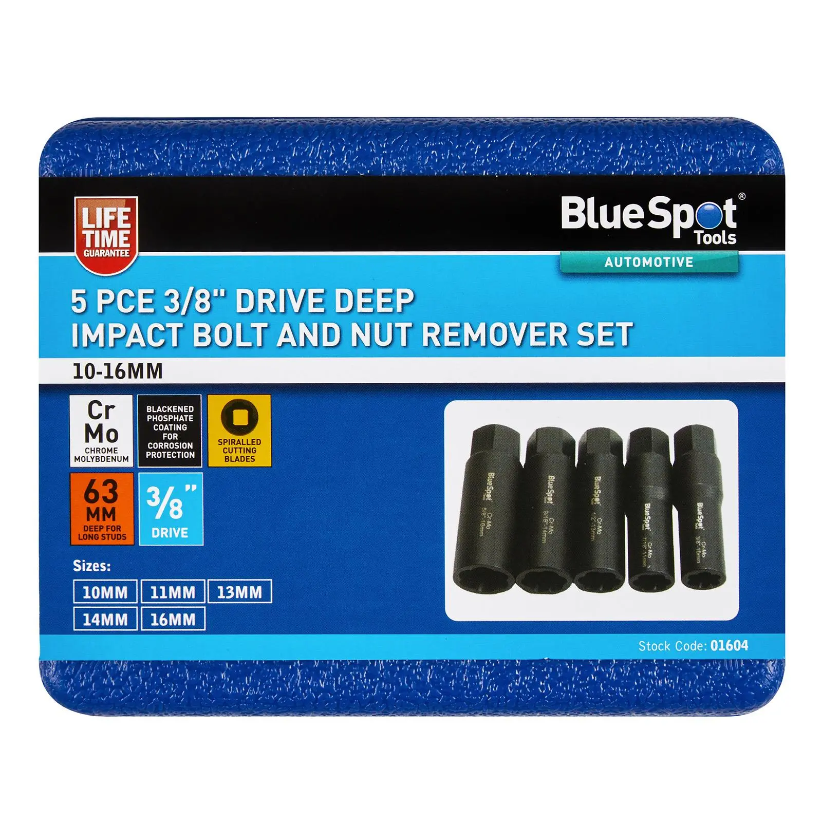 BlueSpot Bolt And Nut Remover Set Deep Impact 3/8" Drive 10-16mm 5 Piece - Image 3