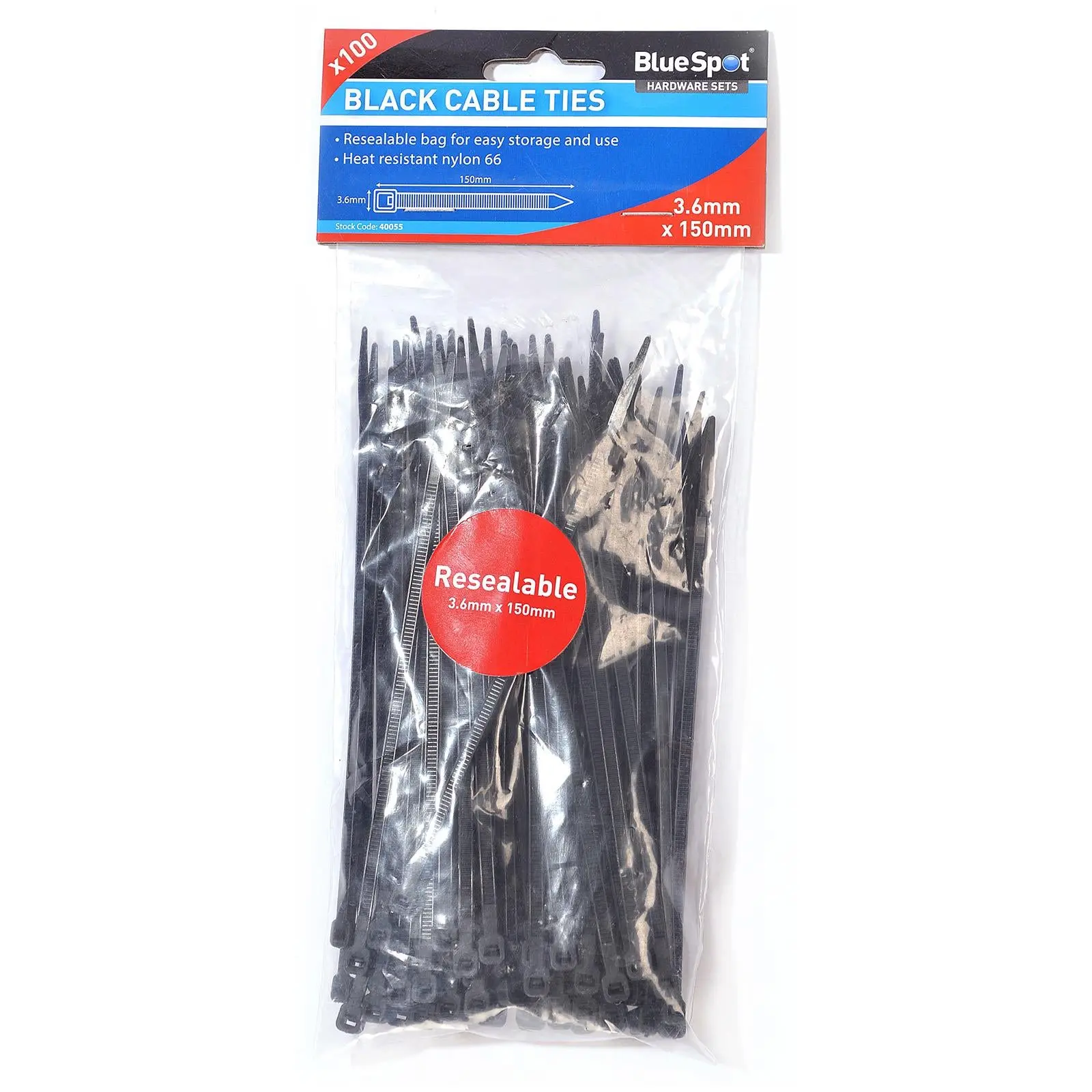 BlueSpot Cable Ties Black 3.6mm x 150mm 100 Piece