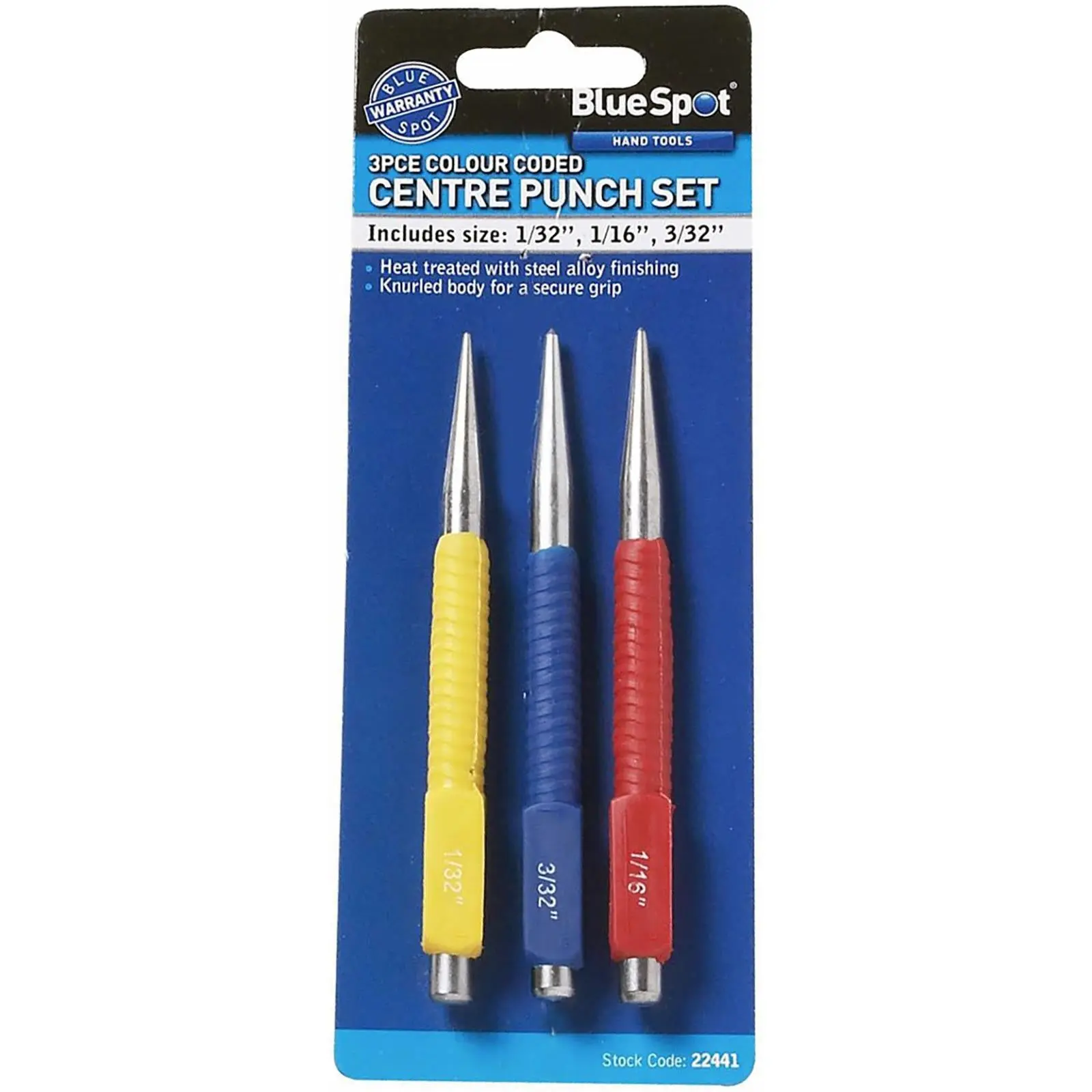 BlueSpot Centre Punch Set Colour Coded Imperial Scribe Dot Marking Drilling 3pc - Image 2