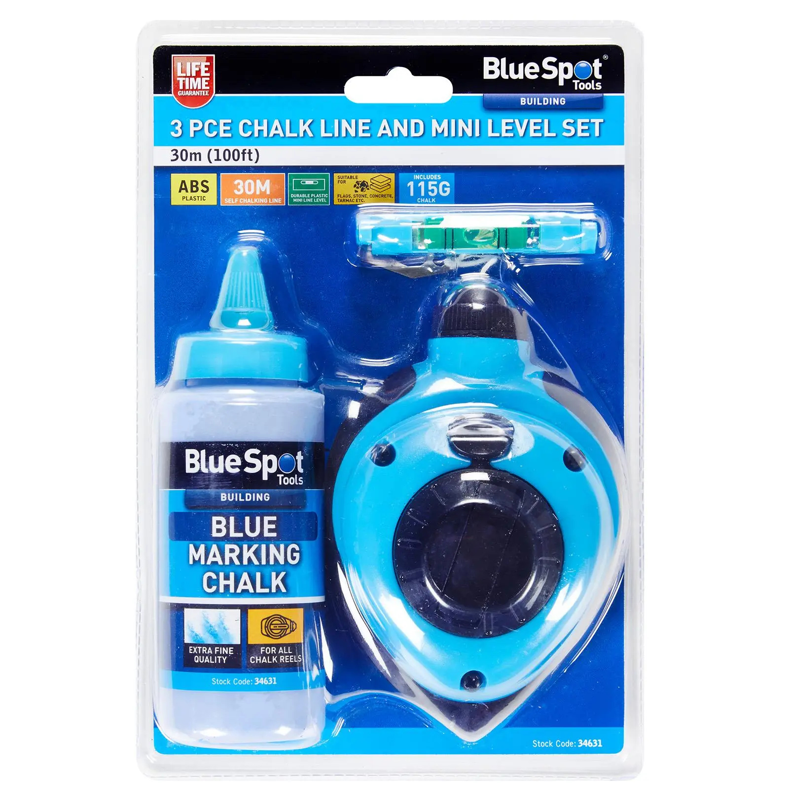 BlueSpot Chalk Line And Mini Level Set 30m 100ft 3 Piece - Image 2