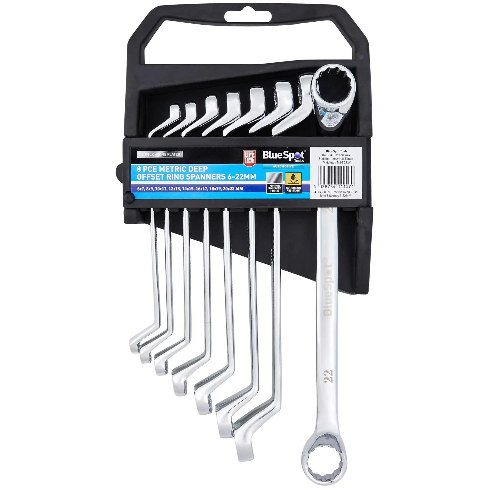 BlueSpot Deep Offset Ring Spanner Set Metric 6-22mm 8 Piece