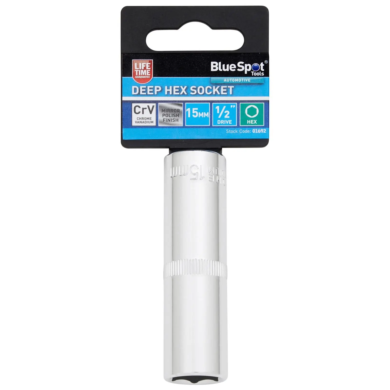 BlueSpot Deep Socket 1/2" Drive 6 Point Hex Chrome Individual 8-32mm - Choose Size - Image 2