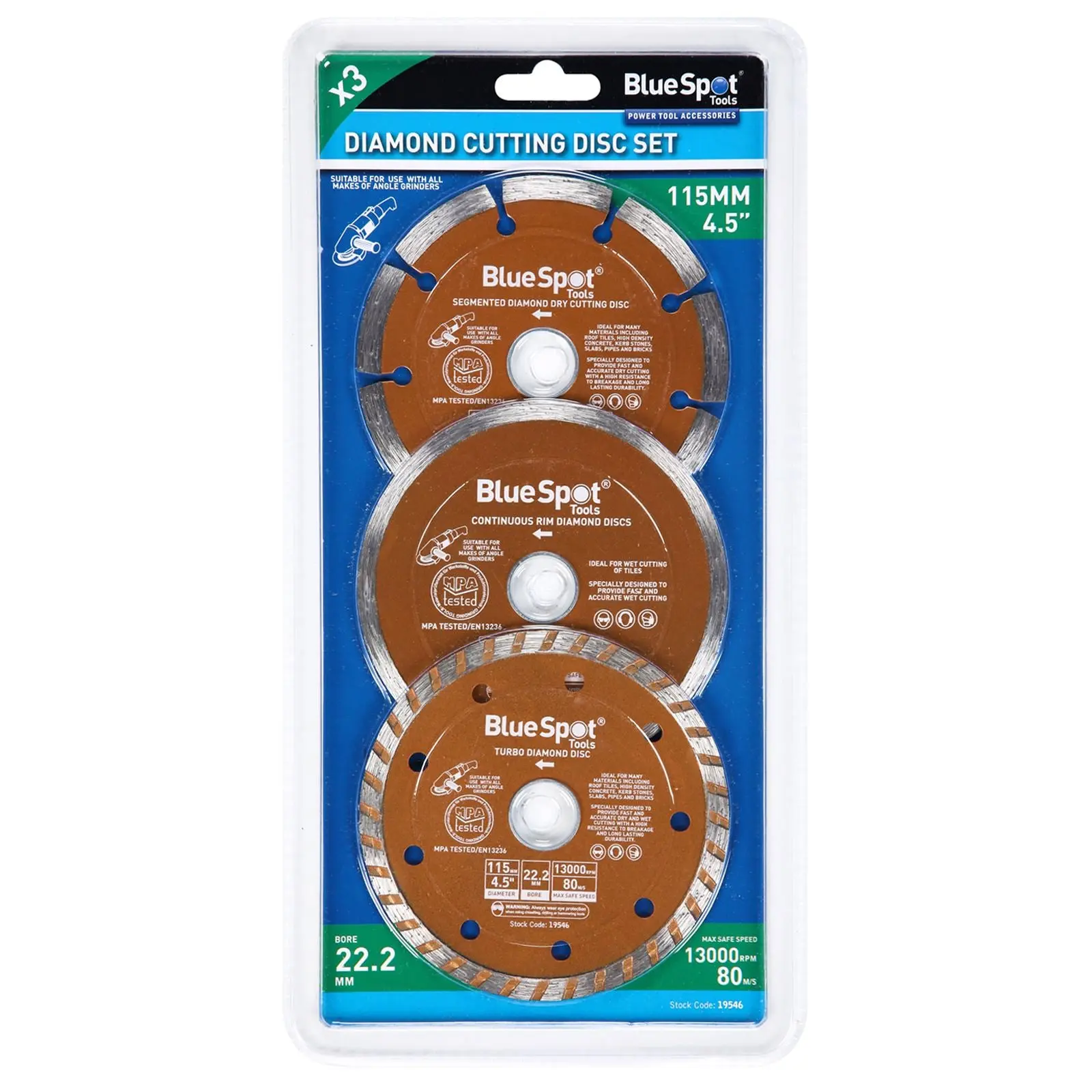 BlueSpot Diamond Cutting Disc Set 3 Piece 115mm